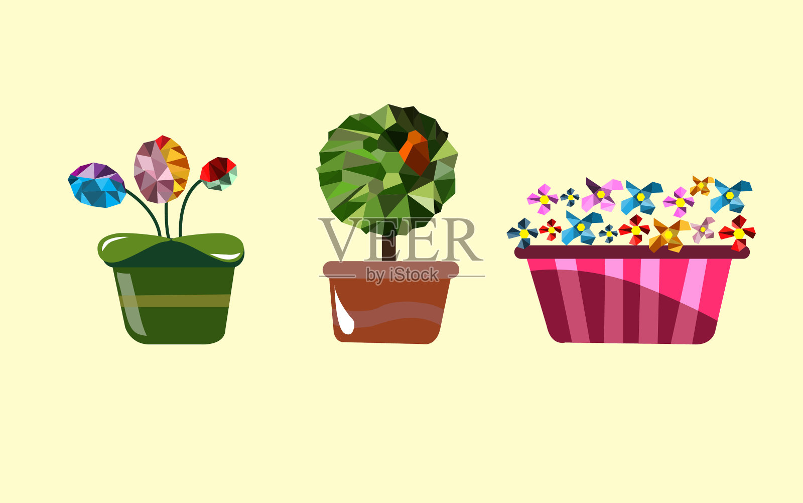 花盆中的多边形花卉矢量插画图片素材