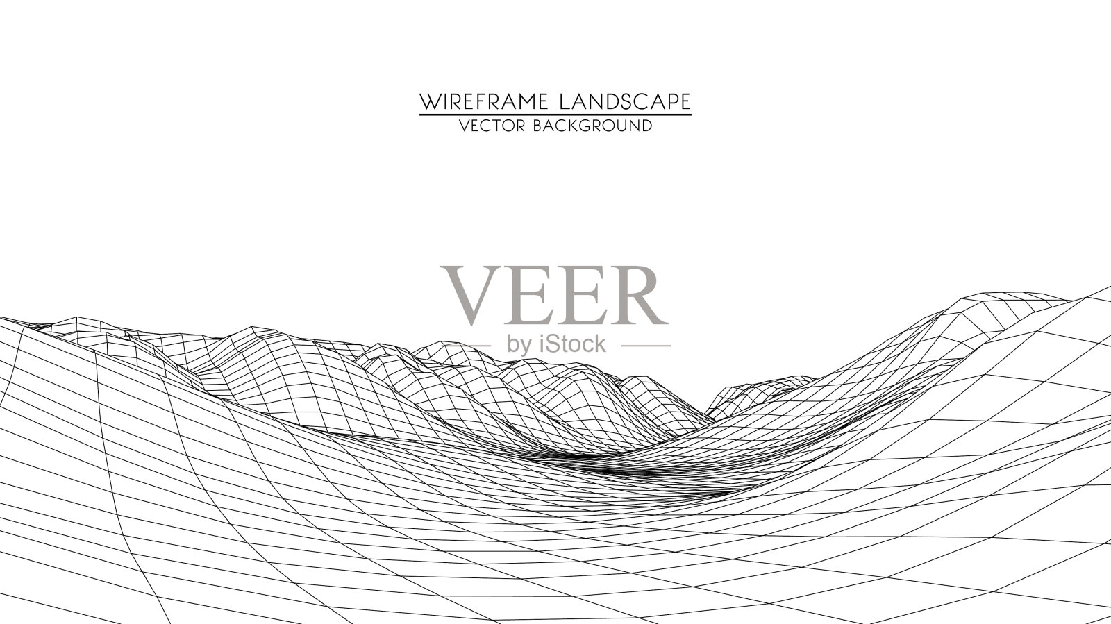 抽象的数字景观与粒子点和星在地平线上。线框景观背景。大数据，3d未来矢量图。80年代复古科幻背景插画图片素材