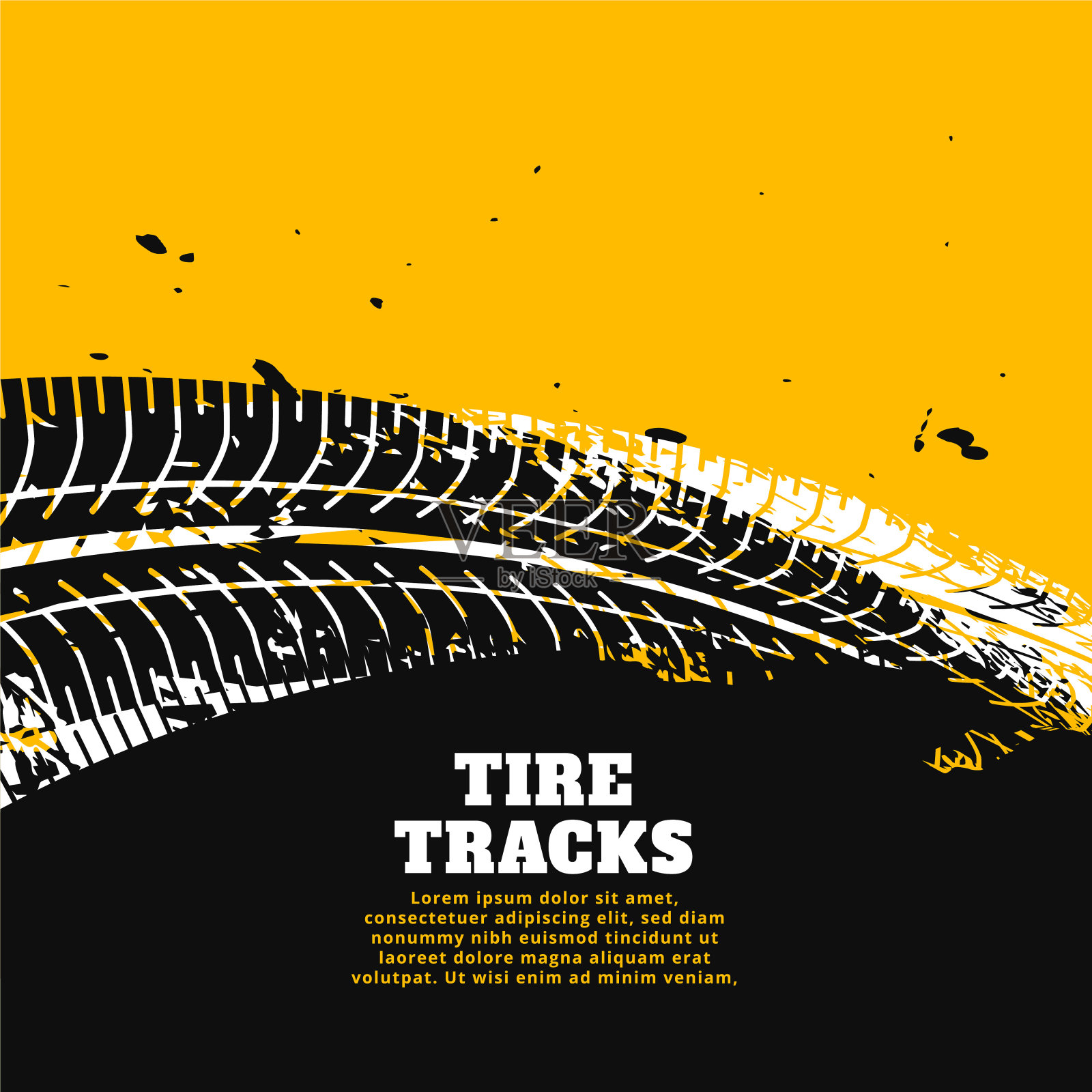 轮胎痕迹印在黄色背景设计插画图片素材
