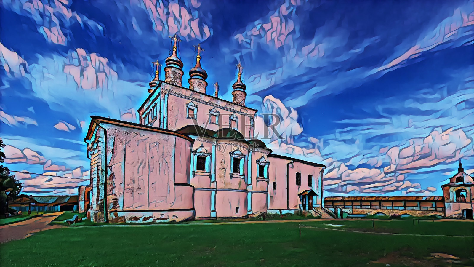 夏日蓝天下著名的戈里茨基正统修道院的摄影艺术照片照片摄影图片