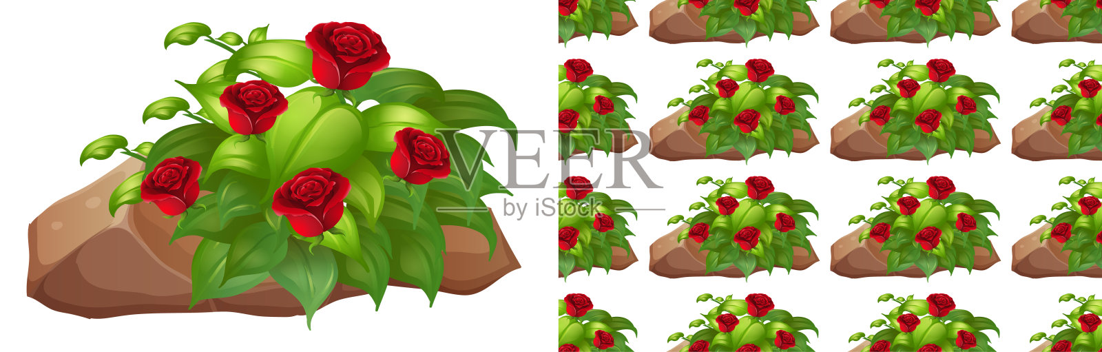 无缝的背景设计与红玫瑰的岩石插画图片素材