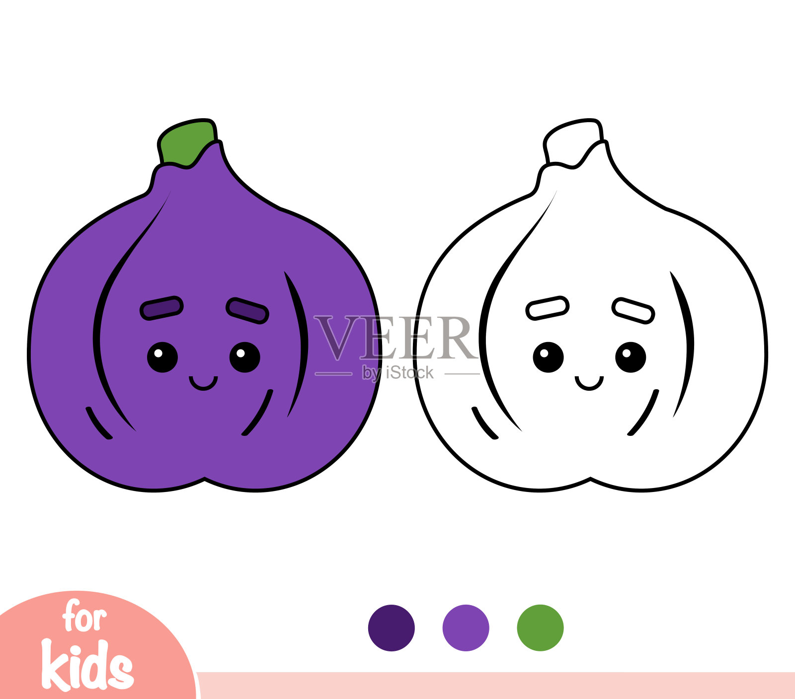 涂色书，无花果和可爱的脸设计元素图片