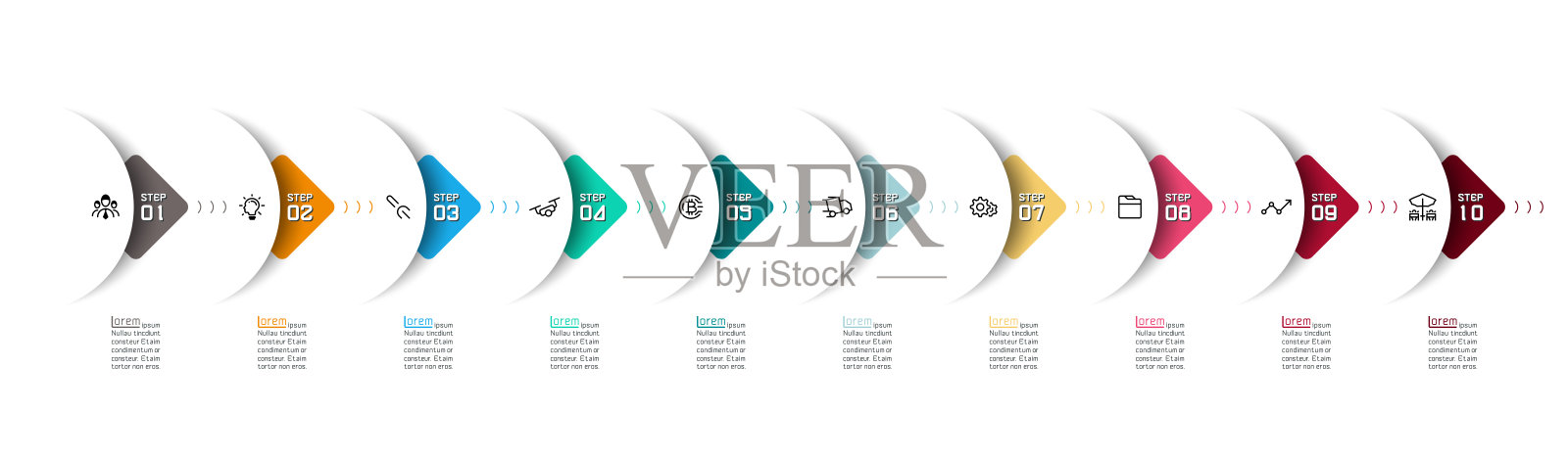 水平信息图形设计上的半圆箭头矢量图形艺术。插画图片素材