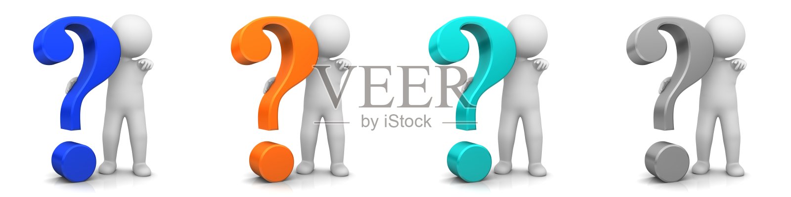 问号询问人图标设置3d多色蓝色橙色银色询问点白色指向站立木棍人物给予建议协助照片摄影图片
