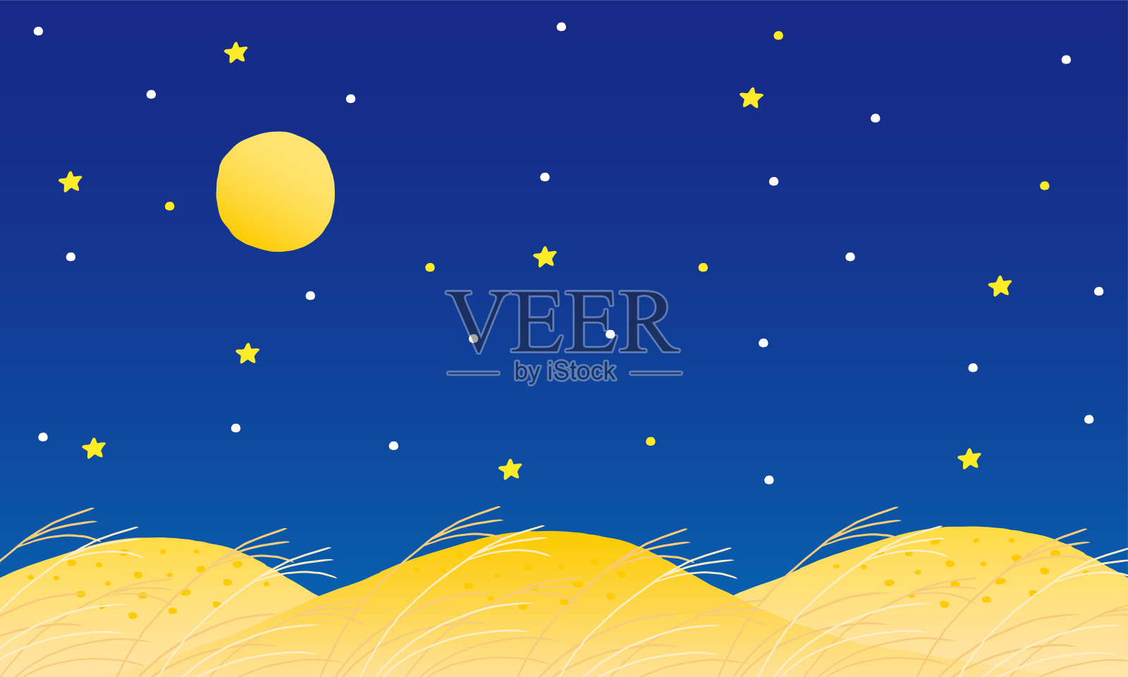 日本潘帕斯草和夜空插画图片素材