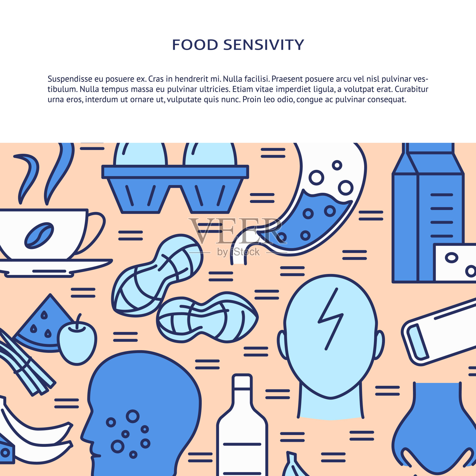 食品敏感性旗帜模板在彩色线条风格插画图片素材