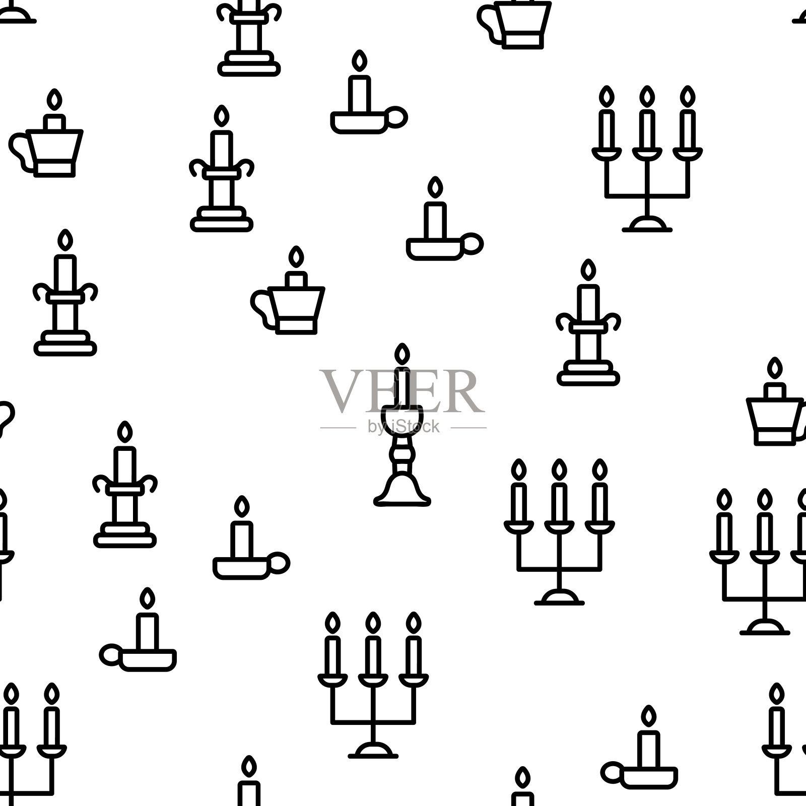 烛台，旧的和复古的装饰向量无缝模式插画图片素材