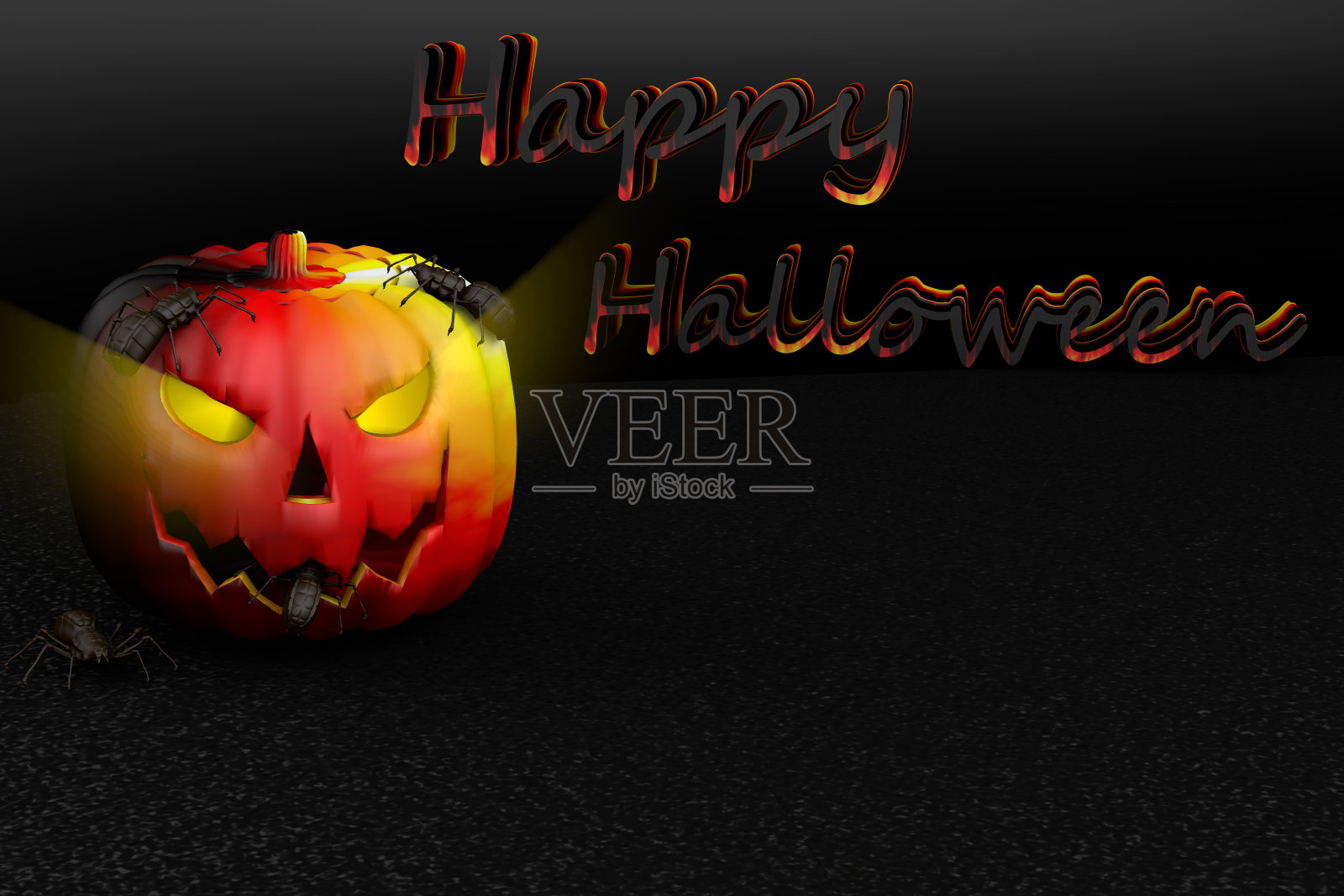 南瓜灯的3D渲染。照片摄影图片