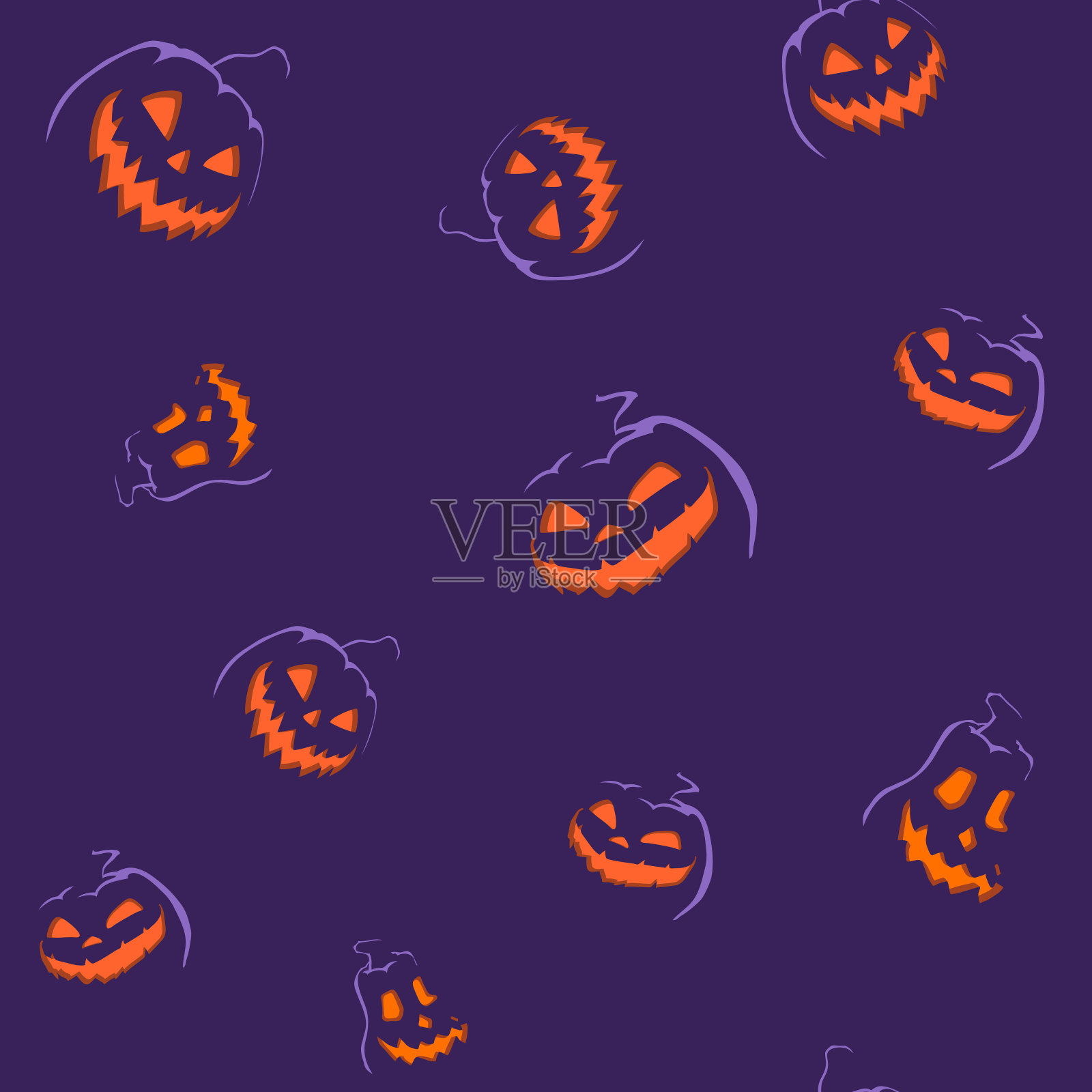矢量无缝万圣节模式。有趣的南瓜。为节日装饰，为秋天装饰，涂鸦插画图片素材