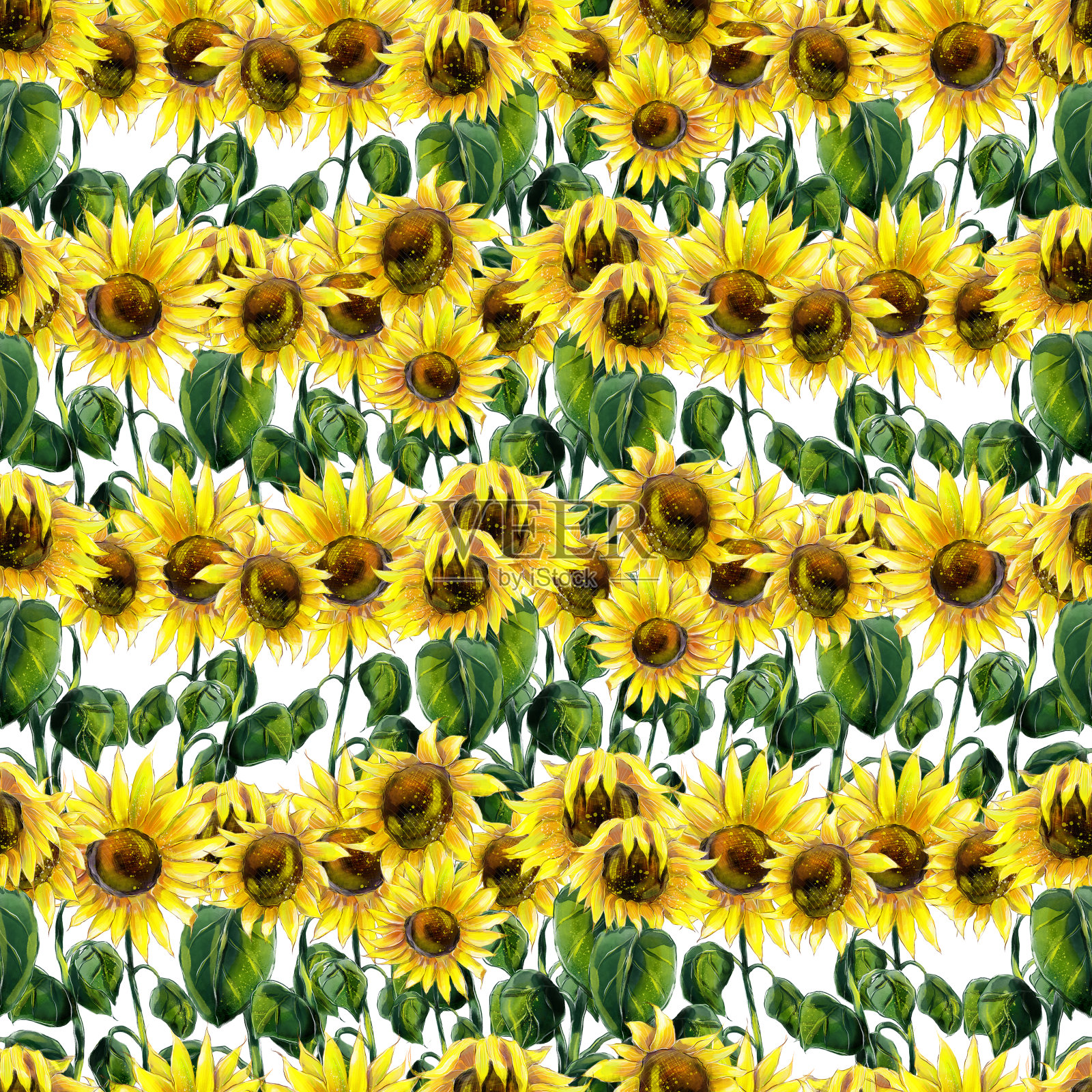 美丽的水彩手绘向日葵无缝图案设计元素图片