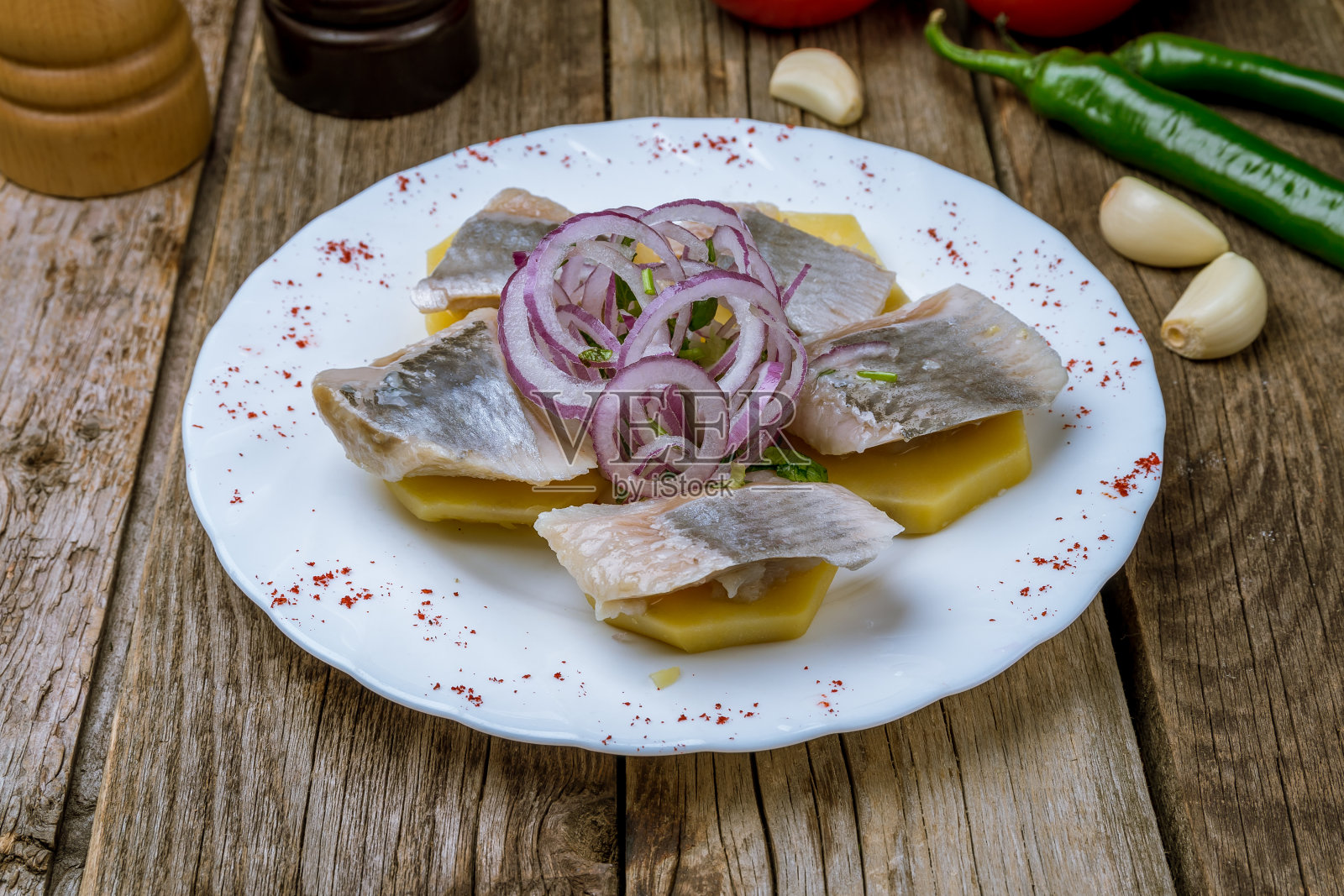 鲱鱼和土豆照片摄影图片