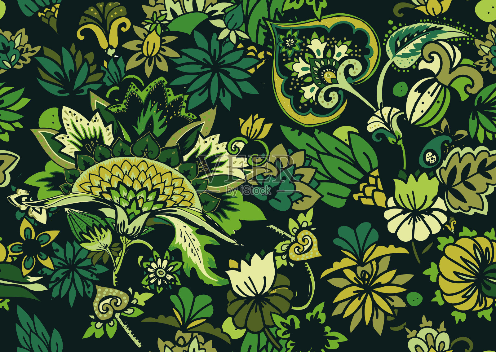 佩斯利。无缝纺织花卉图案与东方涡纹装饰。插画图片素材