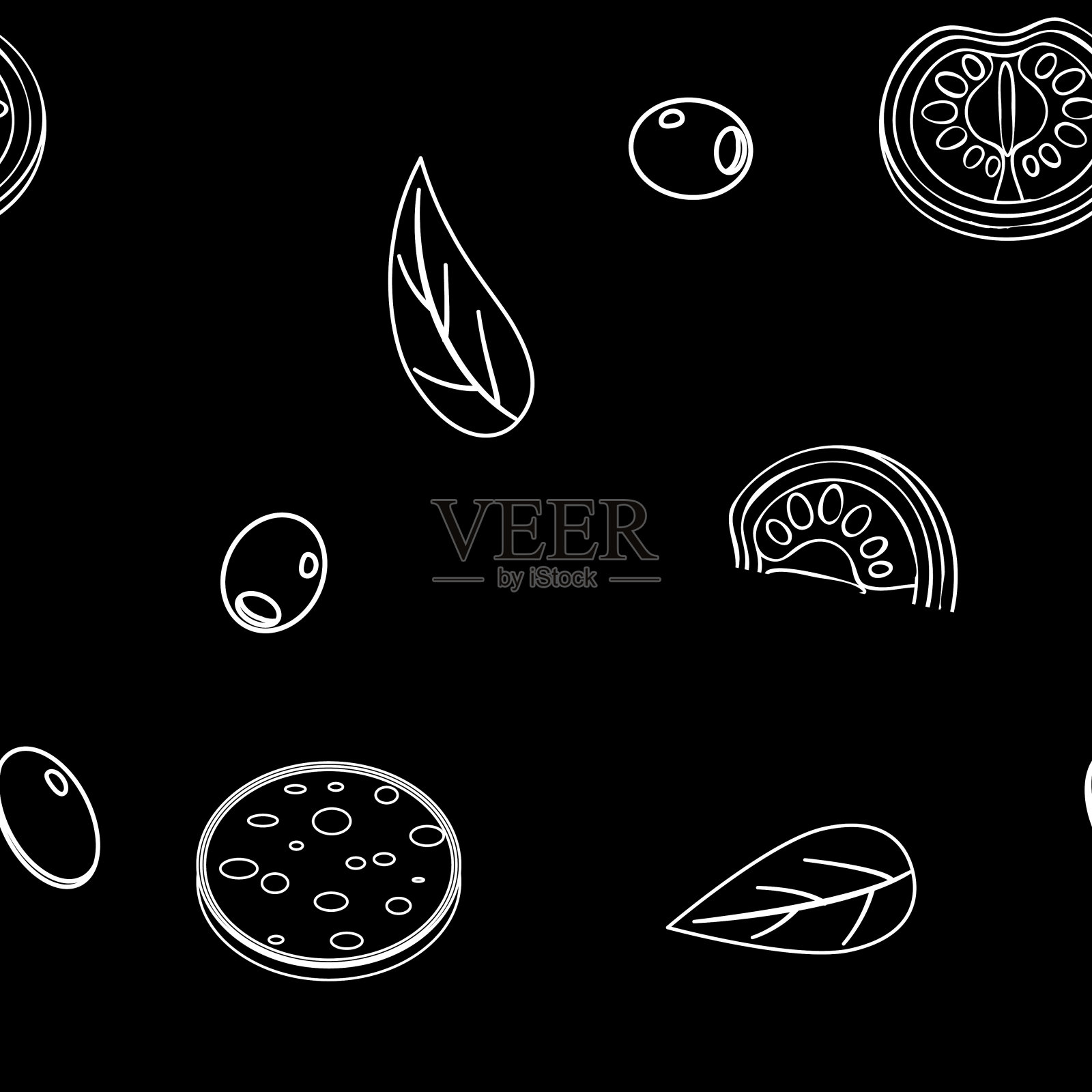 涂鸦线条艺术绘制矢量无缝模式-与成分素描风格。矢量孤立的卡片，海报，印刷品，菜单，小册子插画图片素材