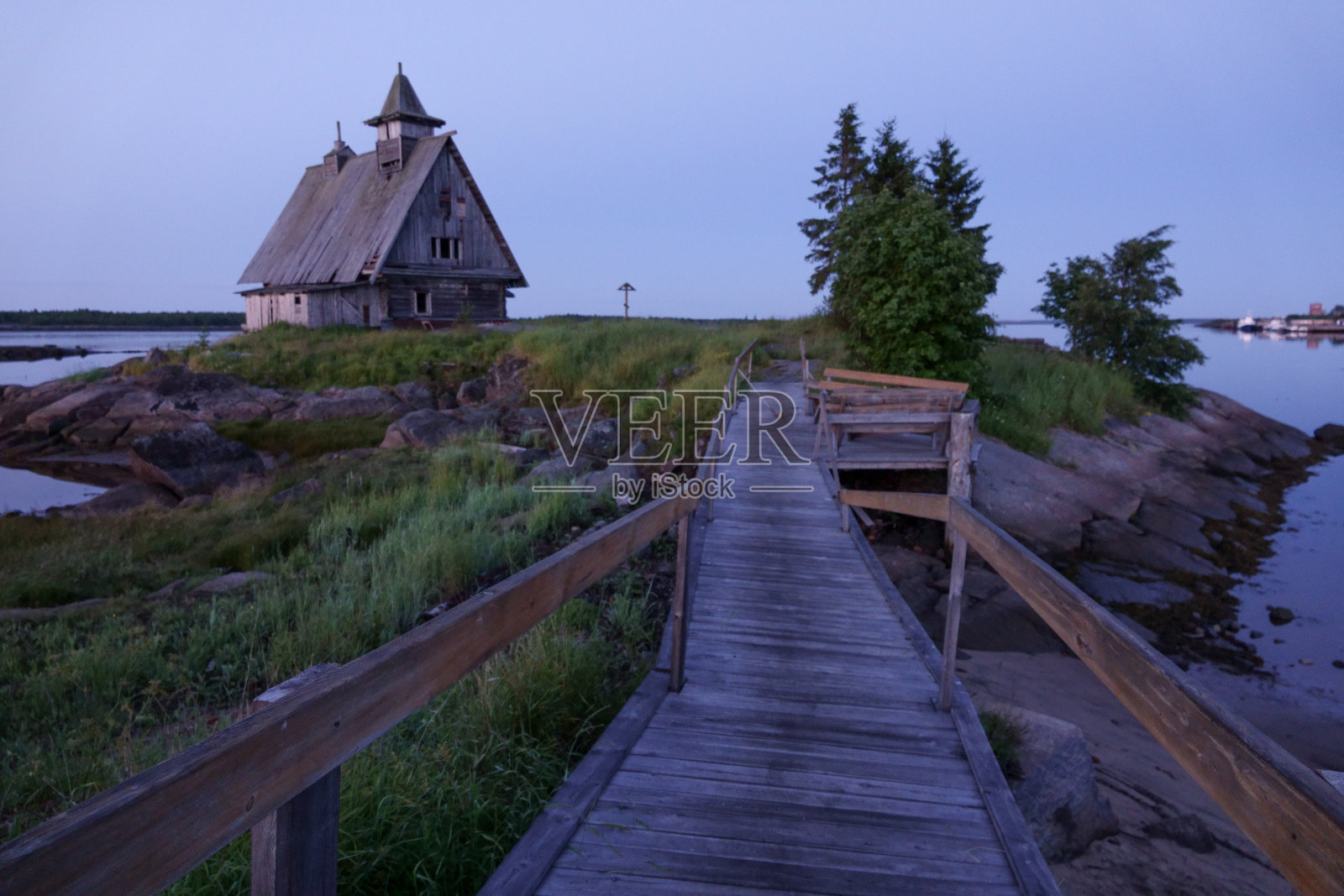 凯姆，卡雷利阿共和国，为电影《岛》的教堂装饰，位于凯姆的拉博切斯托洛夫斯克村。照片摄影图片