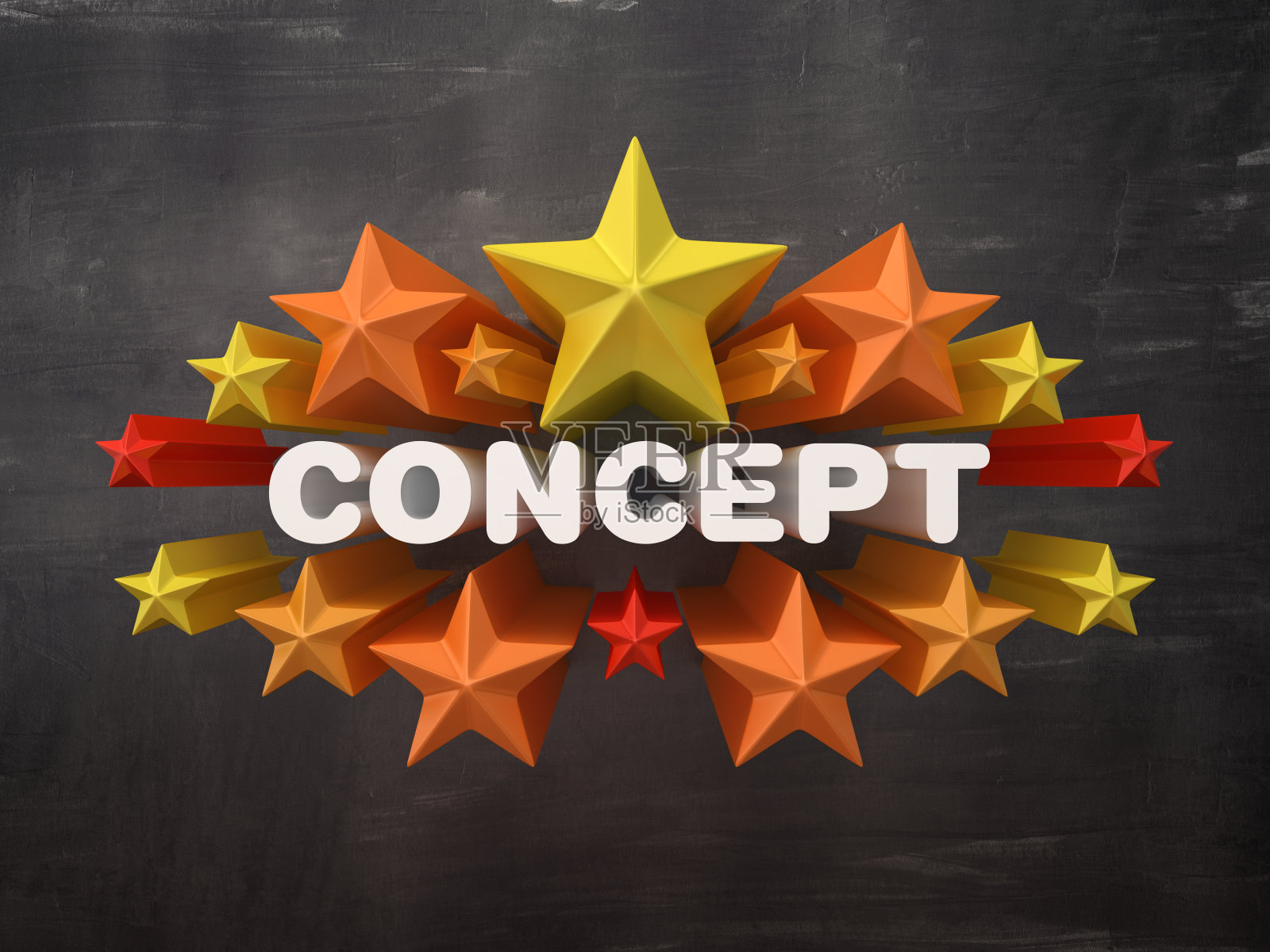 彩色星星与概念字黑板背景- 3D渲染照片摄影图片