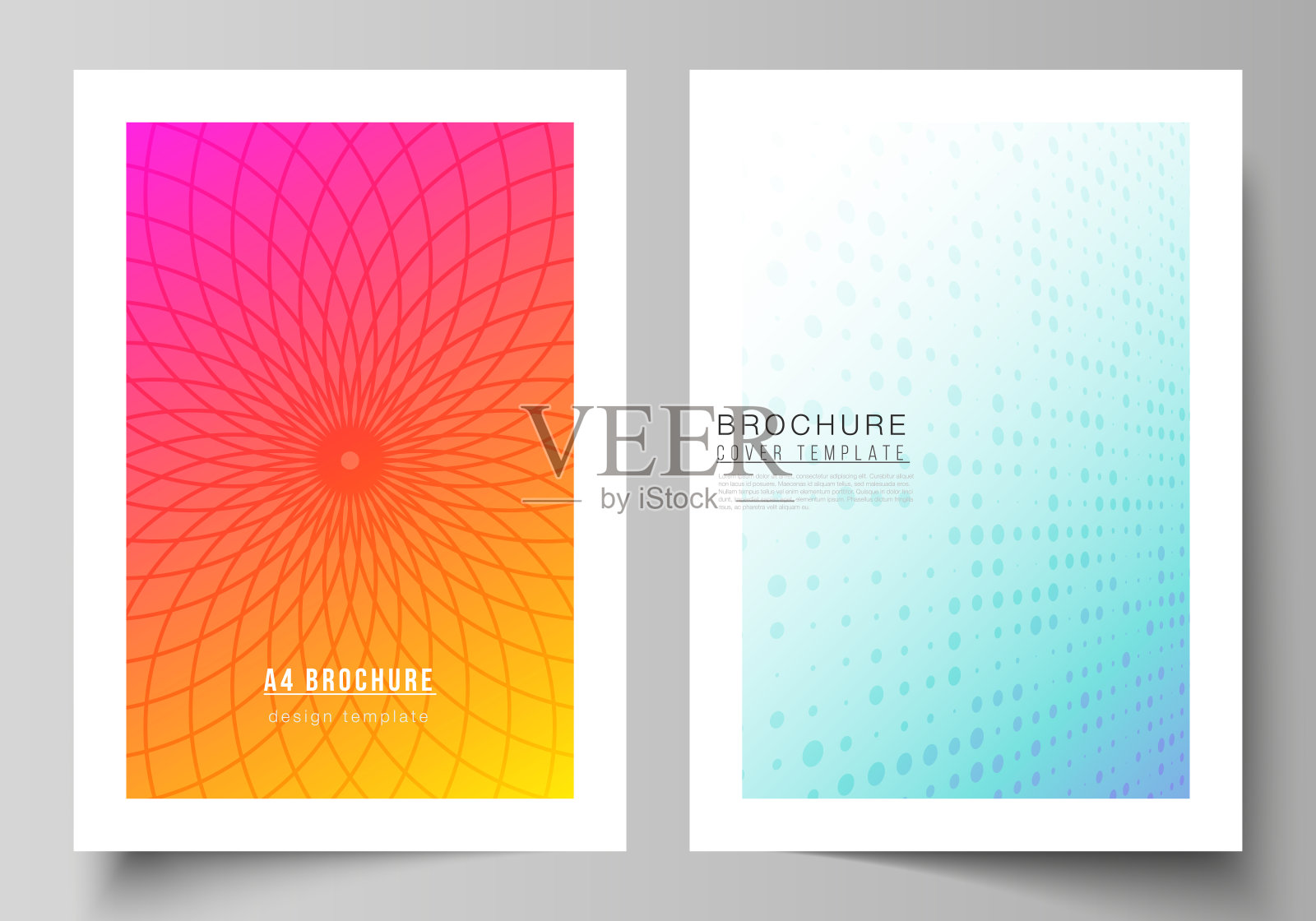 矢量布局A4格式现代封面模型设计模板的小册子，杂志，传单，小册子，年度报告。抽象几何图案与彩色梯度业务背景。设计模板素材