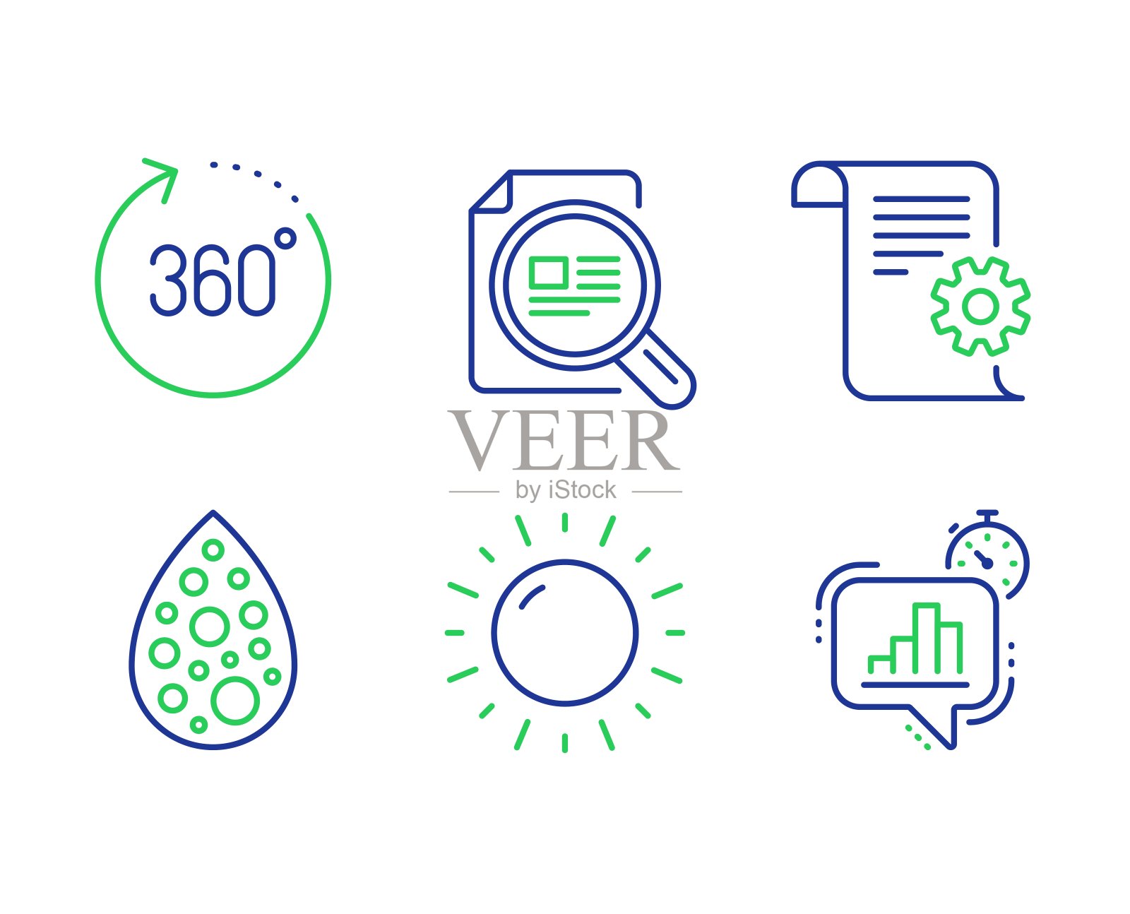 阳光明媚的天气，人工颜色和360度图标集。向量插画图片素材