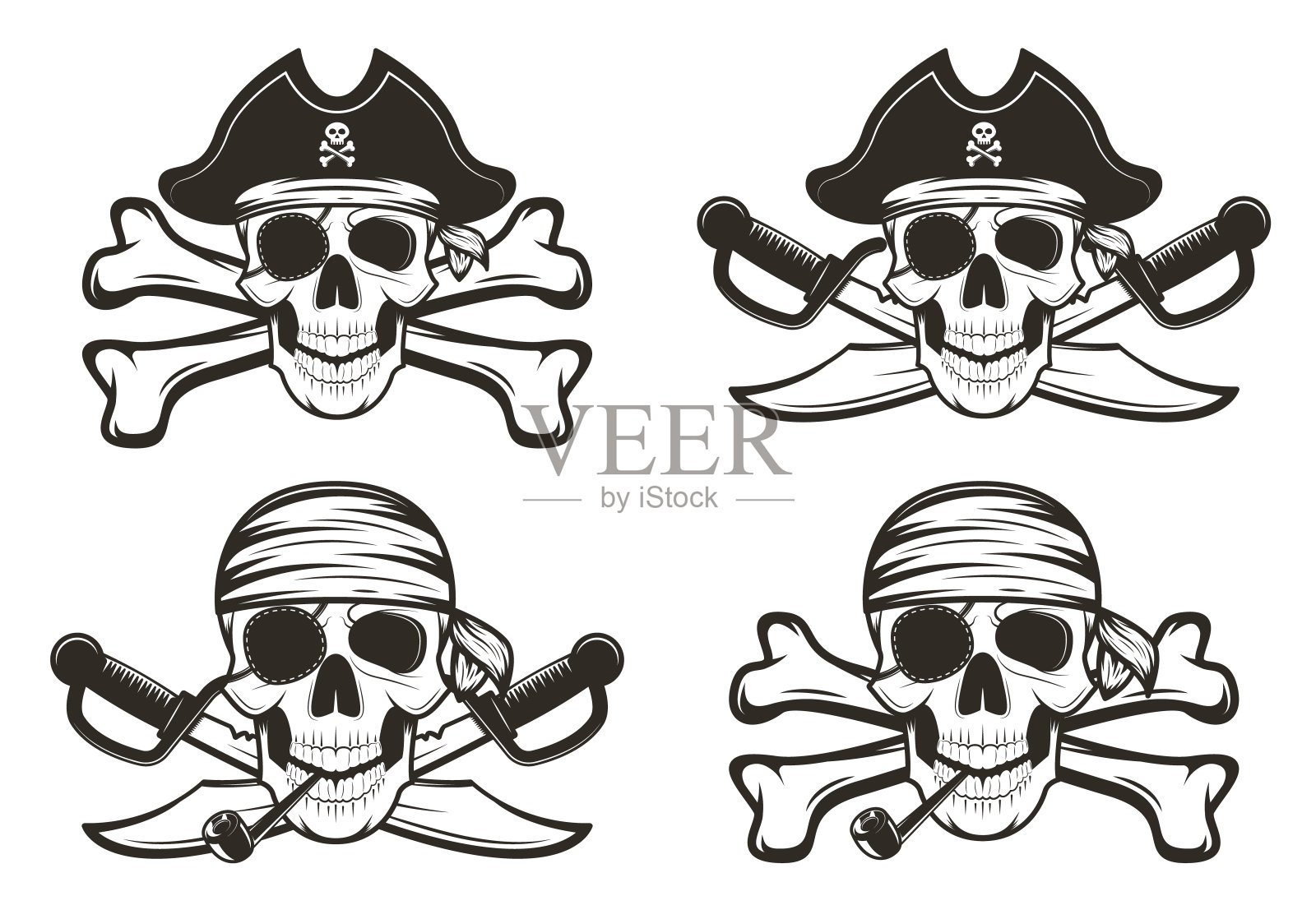 手绘海盗骷髅合集矢量插画插画图片素材