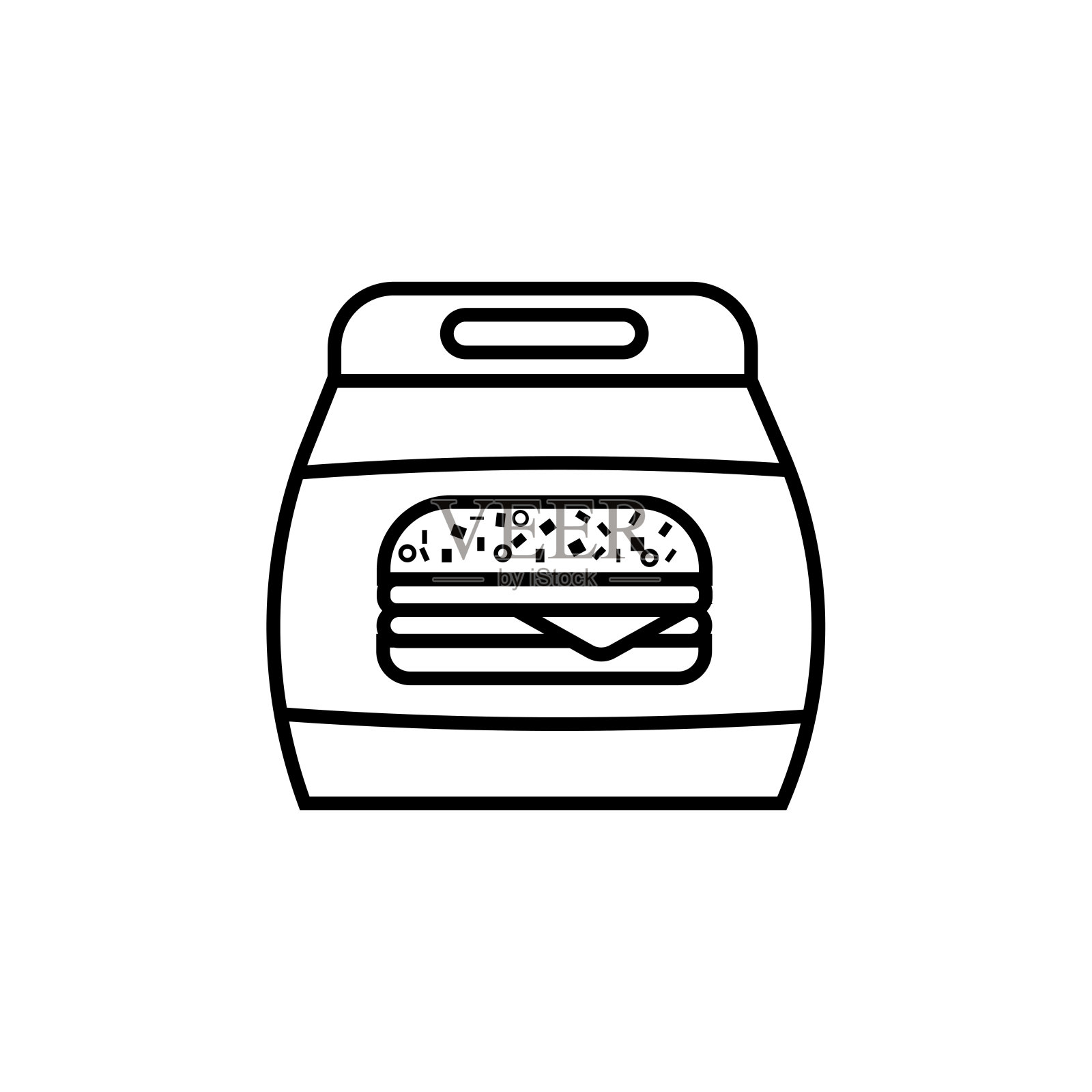 汉堡包图标在一个打开的白色盒子。矢量插图。等距,3 d。图标素材