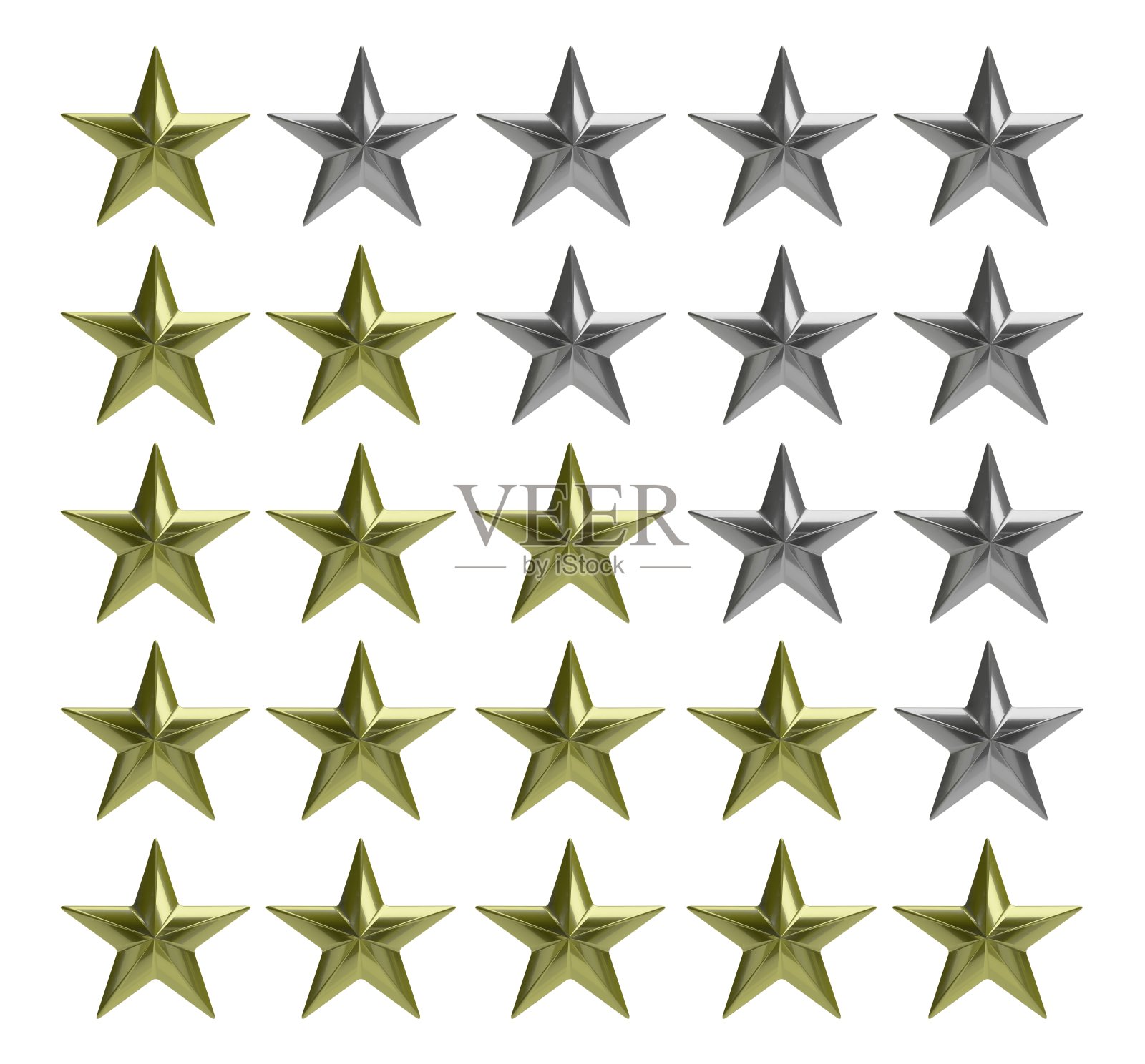 白金和银星记分牌在白色的背景下。三维演示照片摄影图片