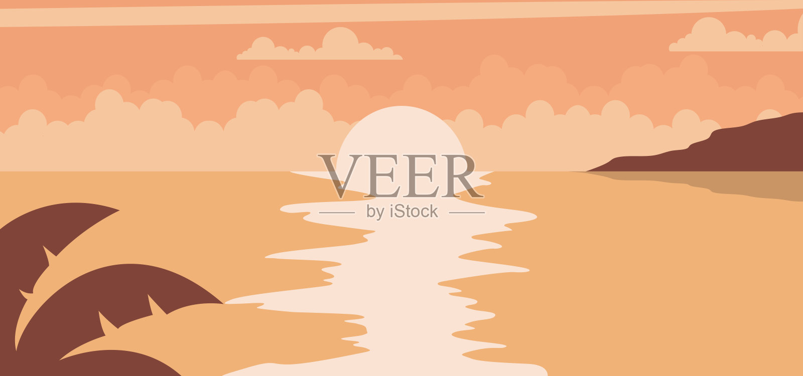 设计美丽的日落在海滩上插画图片素材