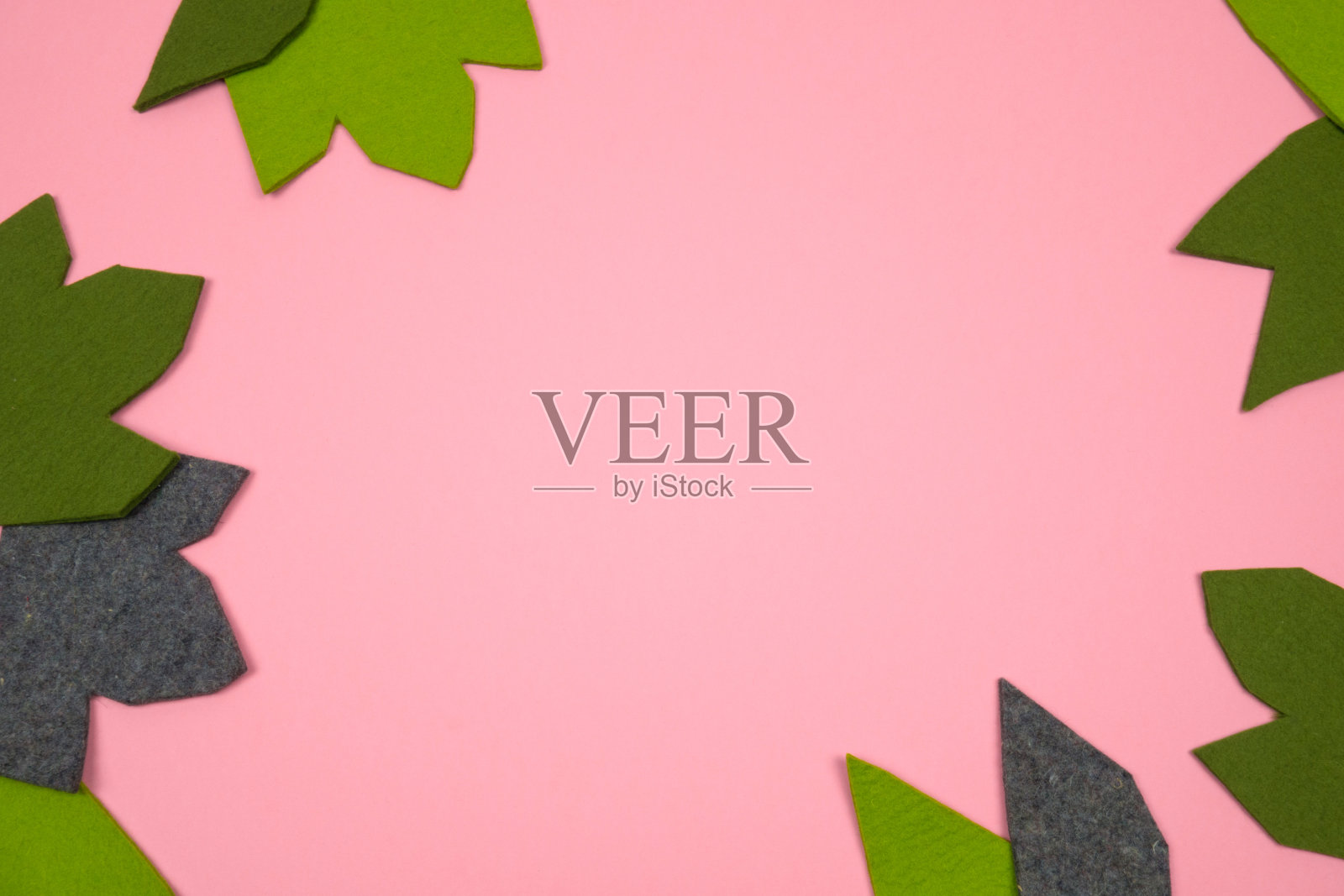 创造性的秋天布局。粉色背景上的毛毡叶子。照片摄影图片