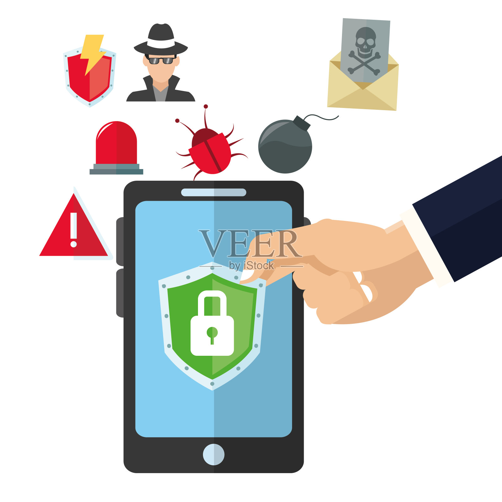 挂锁智能手机网络安全系统设计插画图片素材