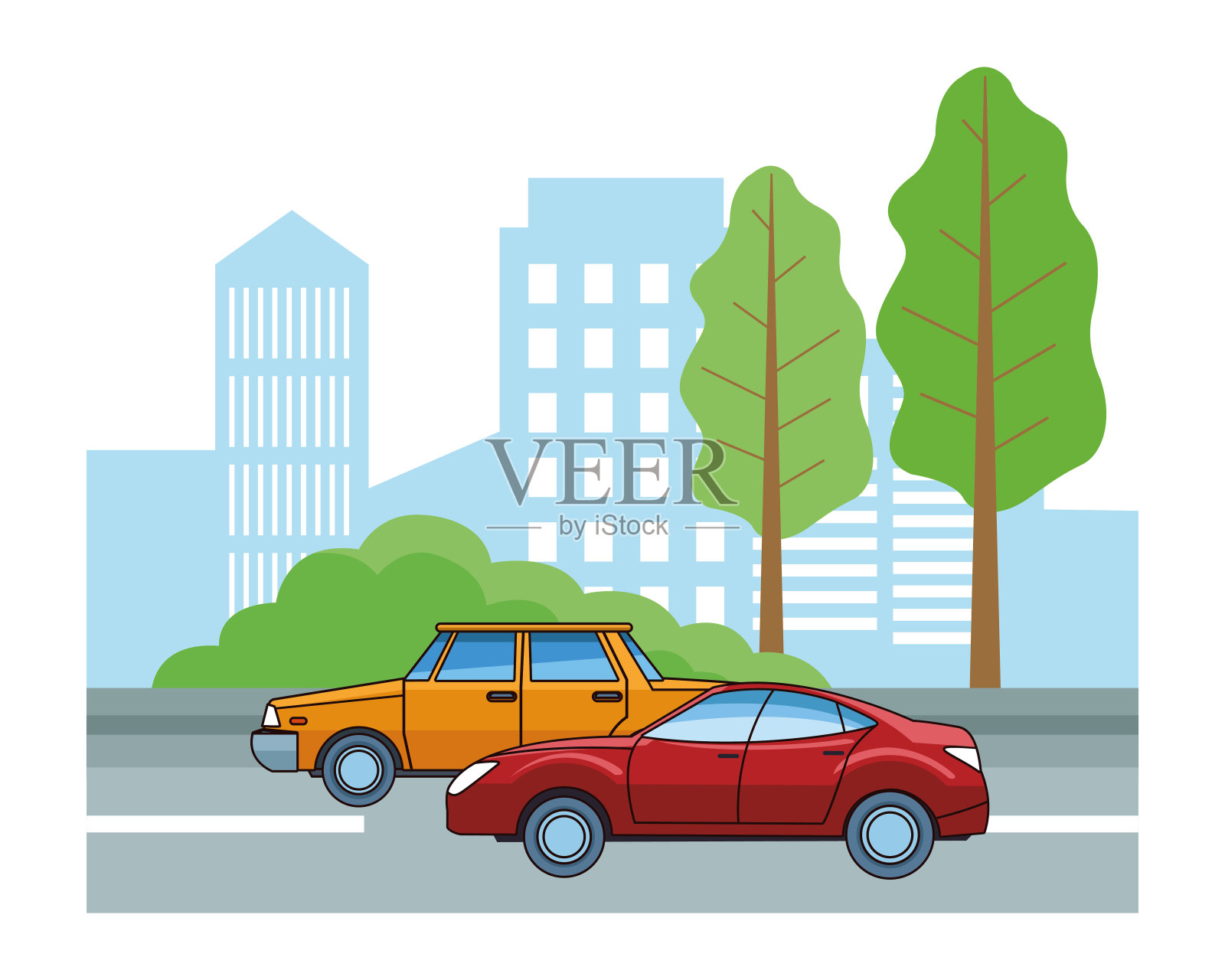 复古和经典的现代汽车插画图片素材