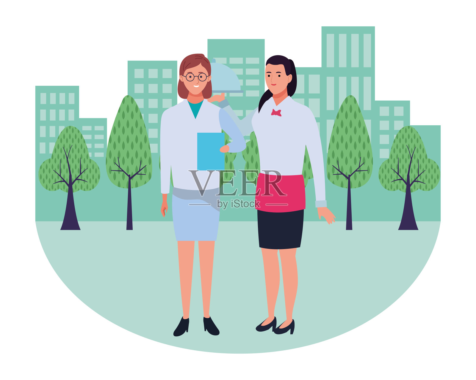 专业人士、工人夫妇微笑的卡通插画图片素材