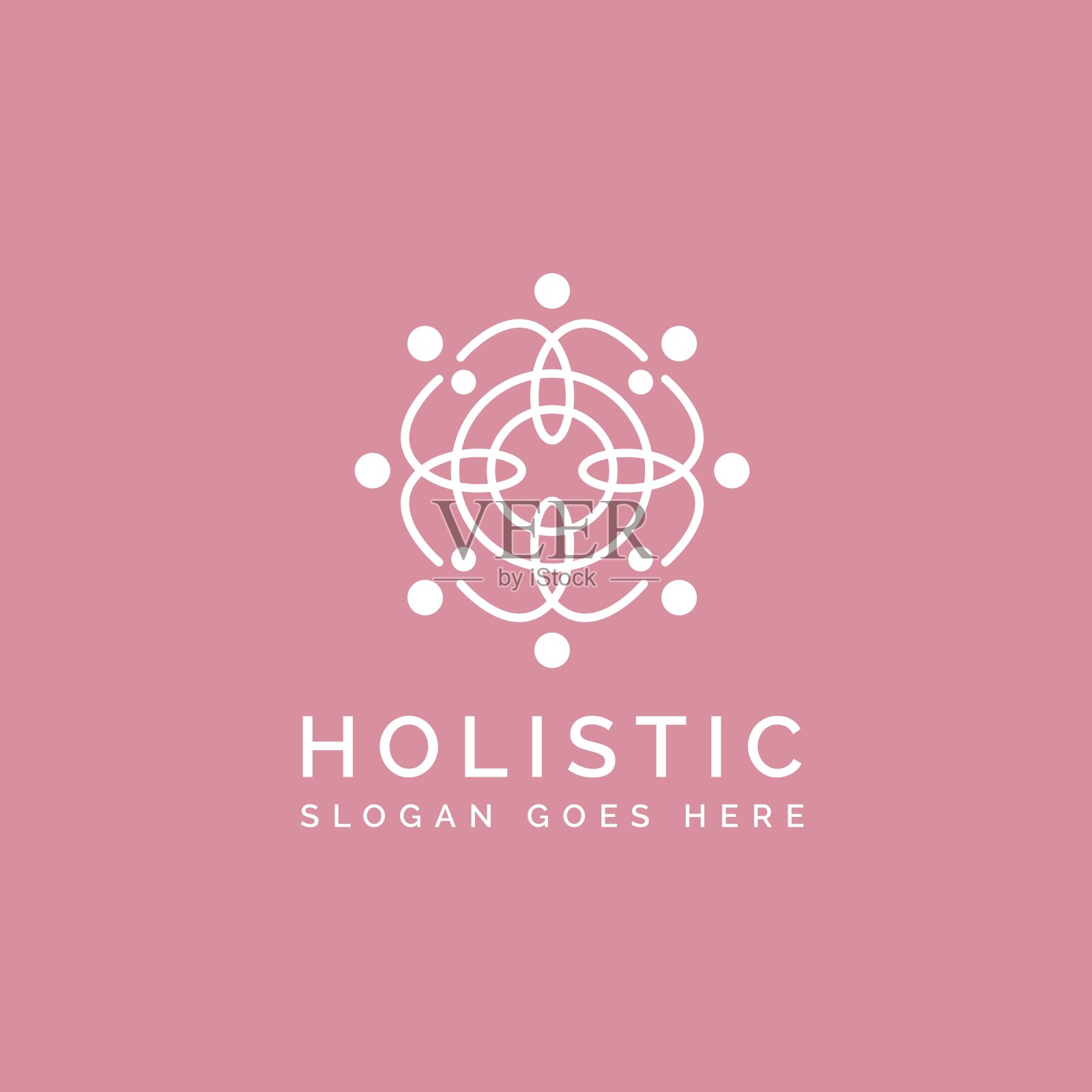 整体医疗保健标识设计，以白粉色调的人体线条图案插画图片素材