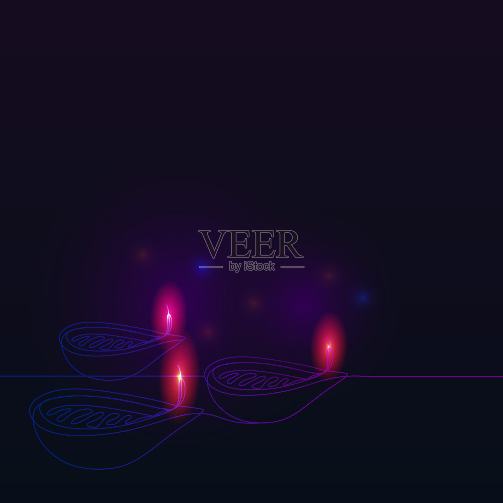 排灯节极简主义的背景与燃烧的diya没有文字。一种线条艺术与火焰发光在黑暗矢量插图。适合壁纸、横幅和海报模板。插画图片素材