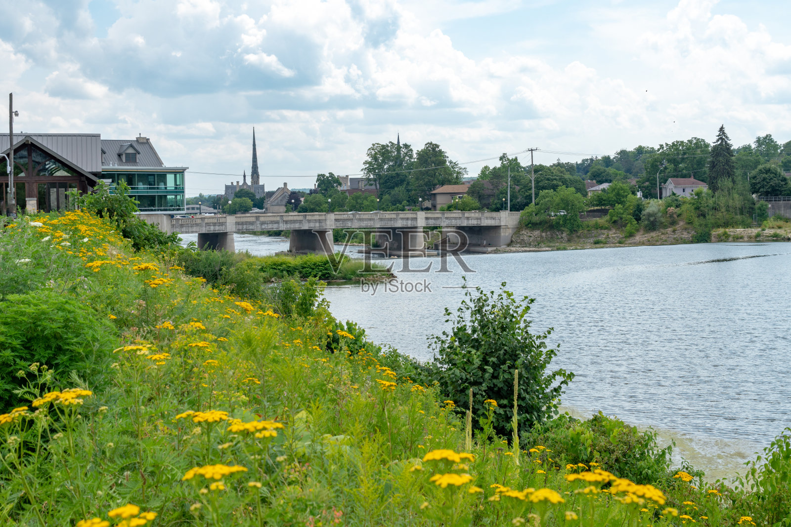 加拿大安大略省坎布里奇高尔特的格兰德河。照片摄影图片