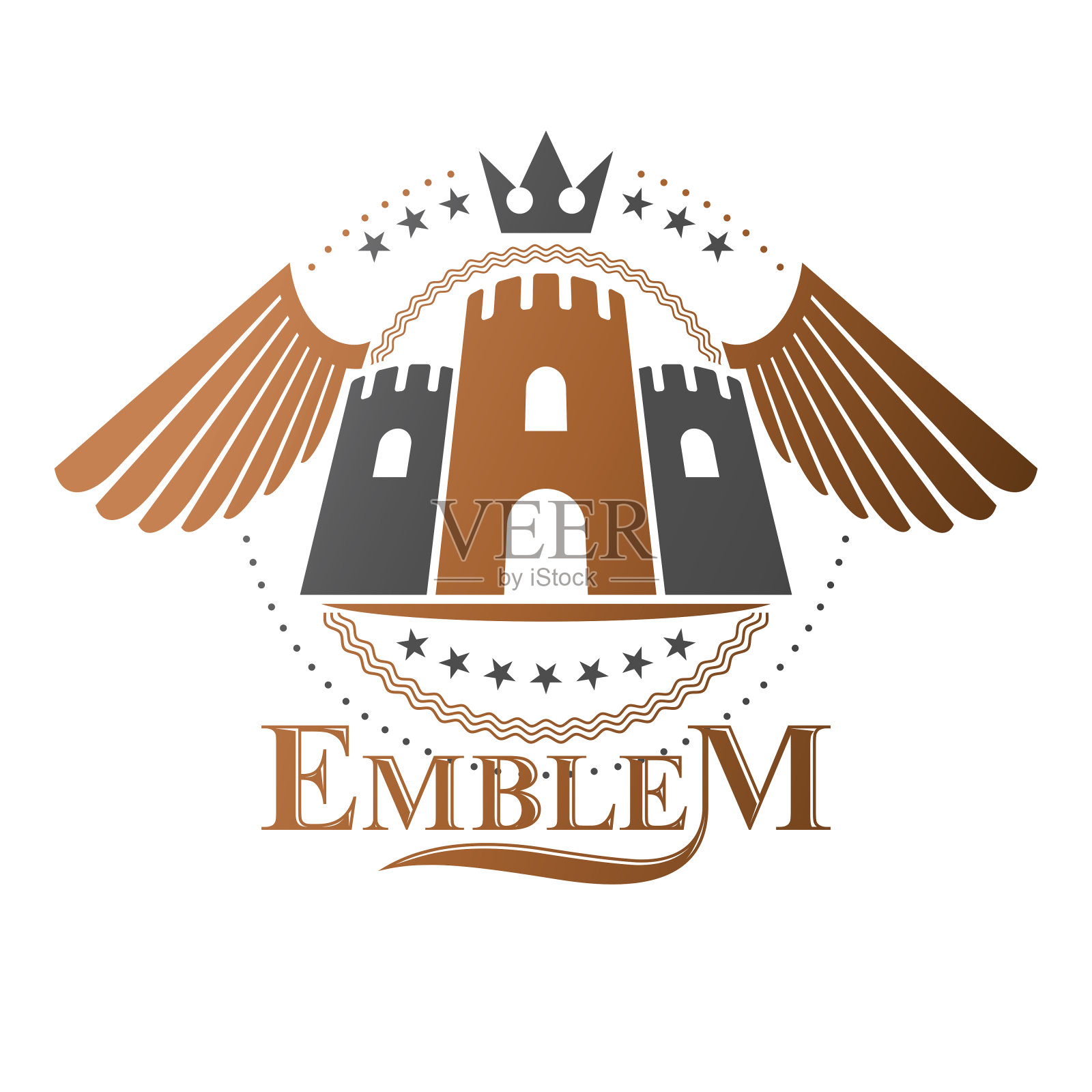 古老的城堡象征。纹章矢量设计元素。复古风格标签，纹章。在孤立的白色背景上的华丽的符号。设计元素图片