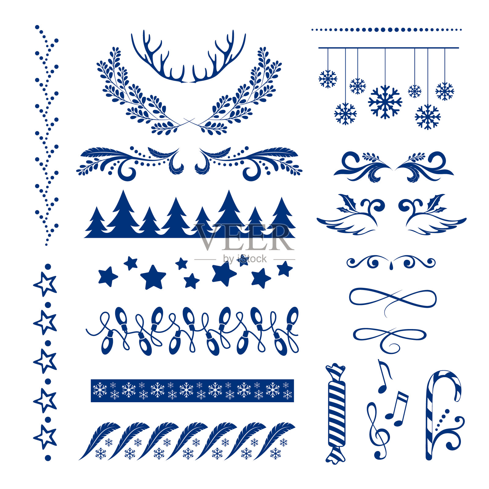 圣诞装饰品。屏风、边框、镜框等装饰设计元素。插画图片素材