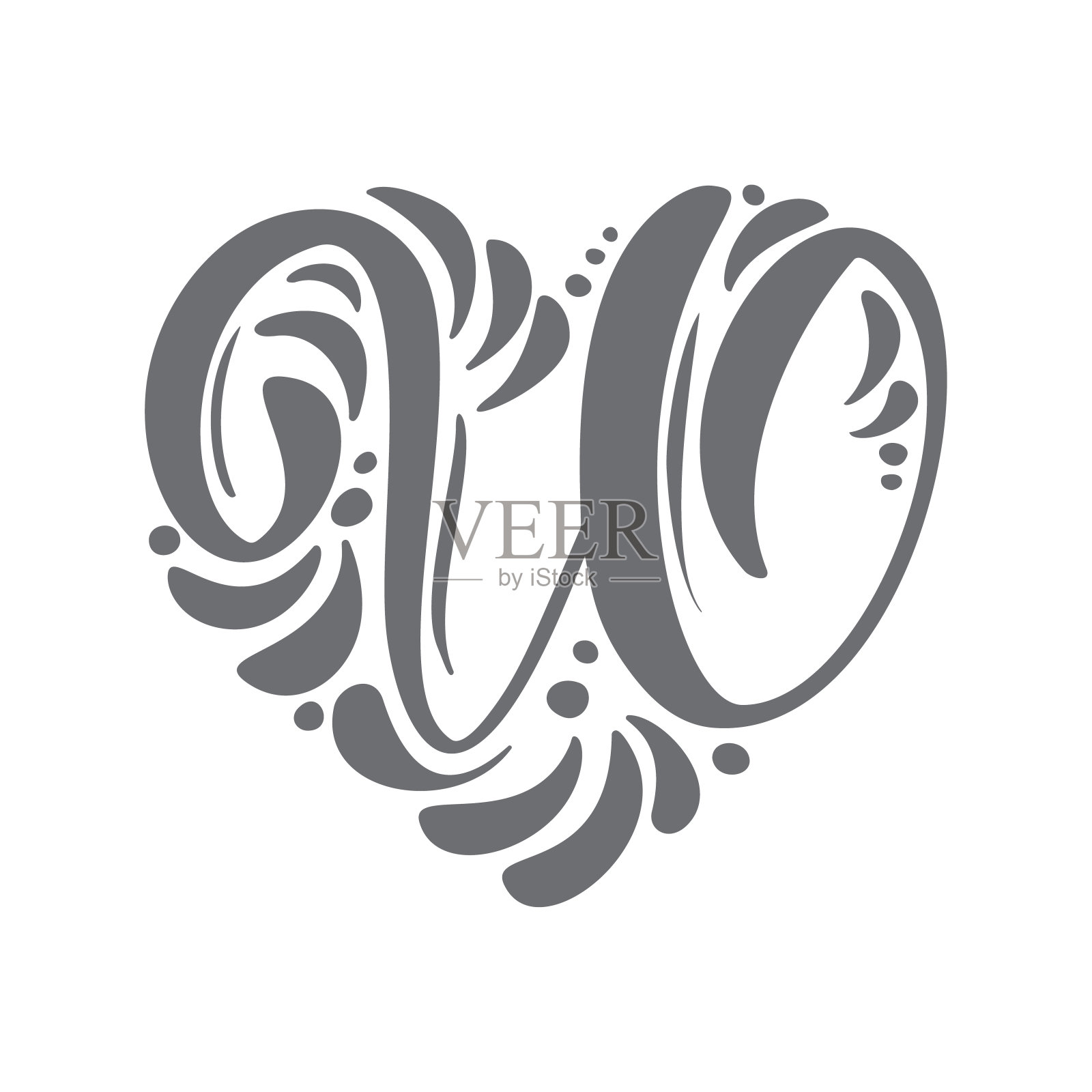 心爱向量手绘书法北欧花卉U标志。大写手写字带卷曲的字母T。婚礼花艺设计插画图片素材