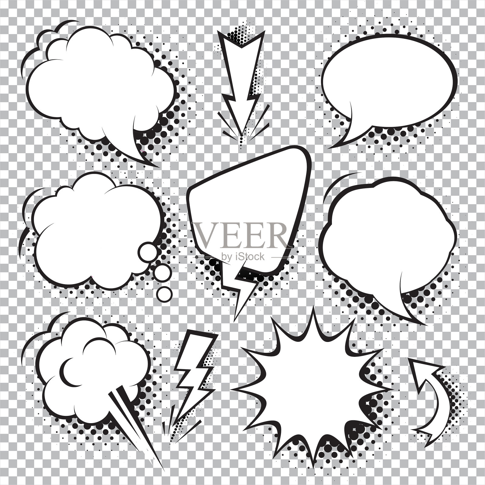 喜剧演讲泡泡集。波普艺术风格插画图片素材
