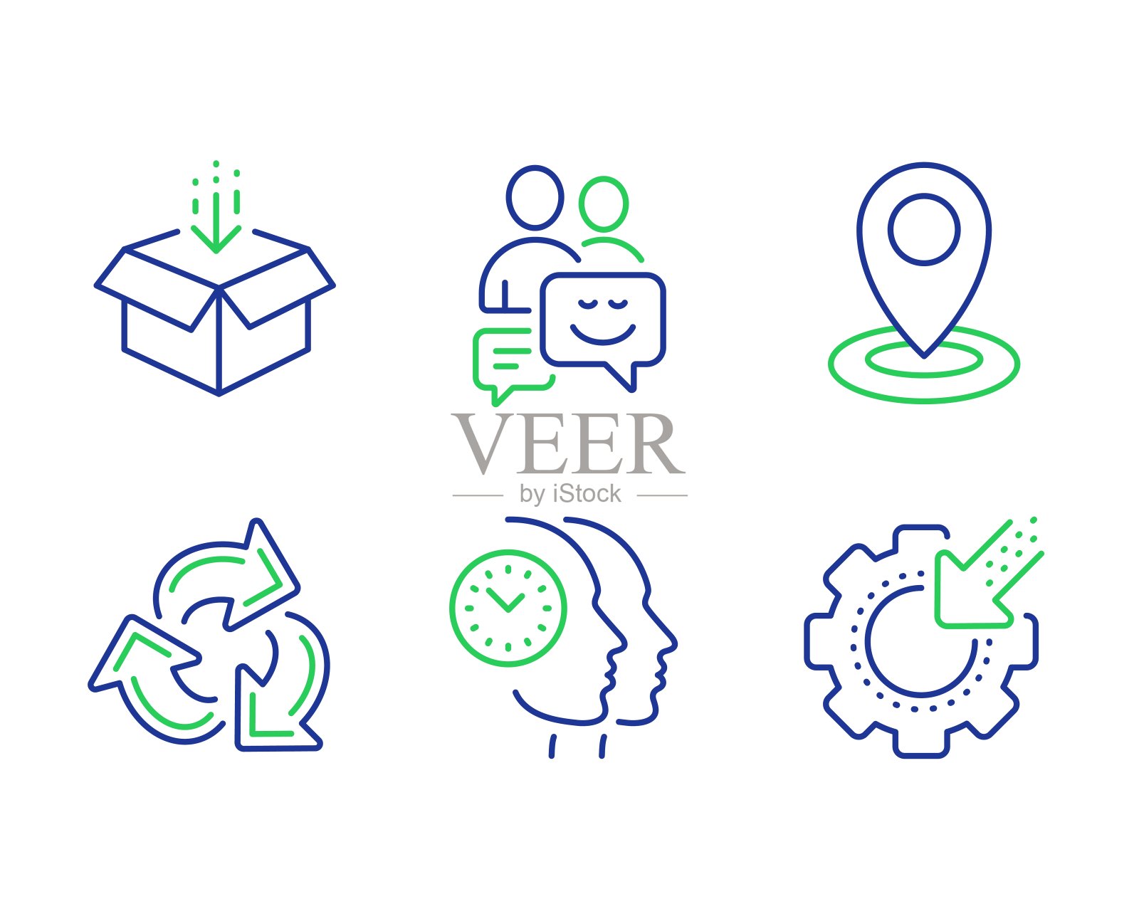 位置，获取框和通信图标设置。时间管理，回收和Seo齿轮标志。向量图标素材