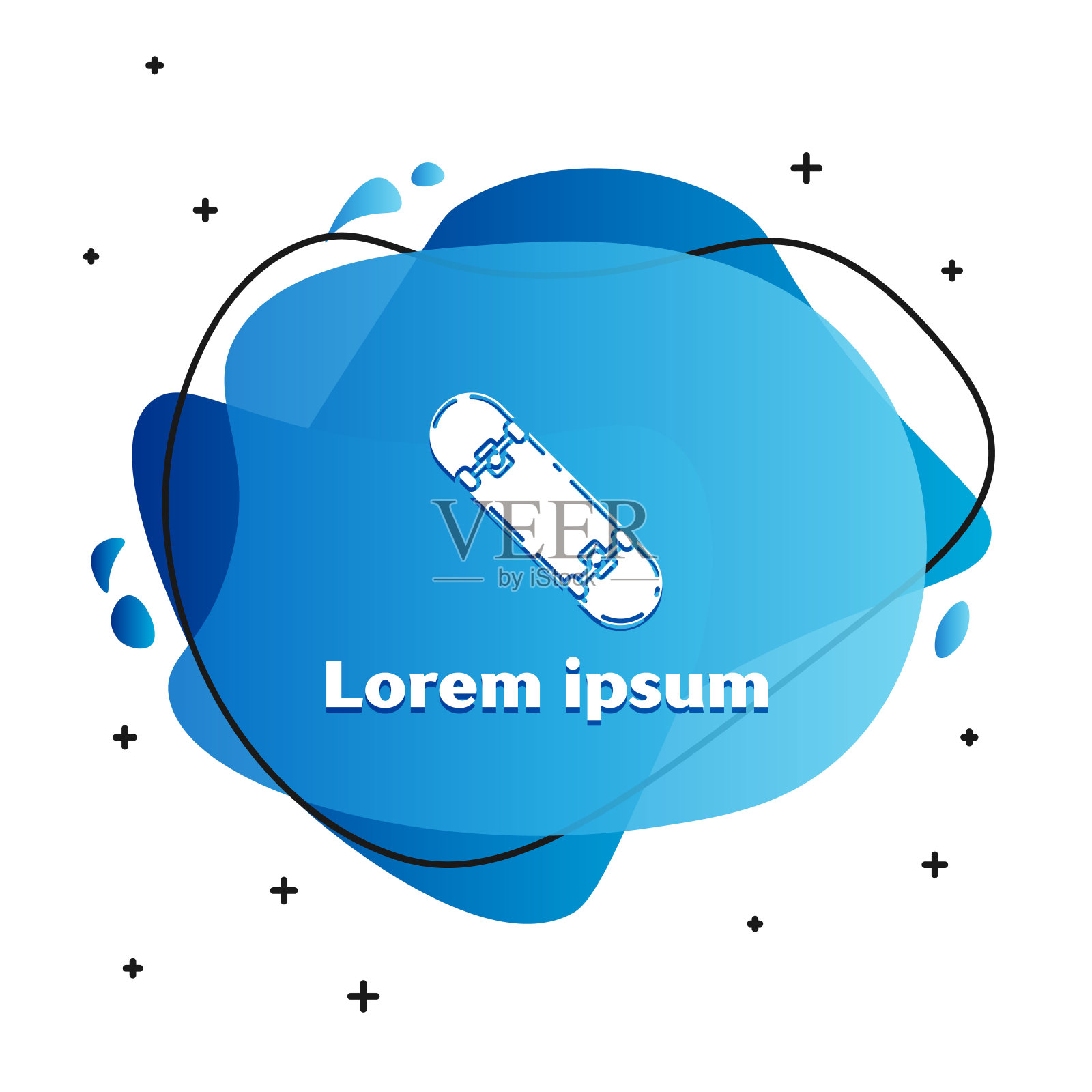 白色滑板图标孤立在白色背景。极限运动。运动设备。带有液体形状的抽象横幅。矢量图图标素材