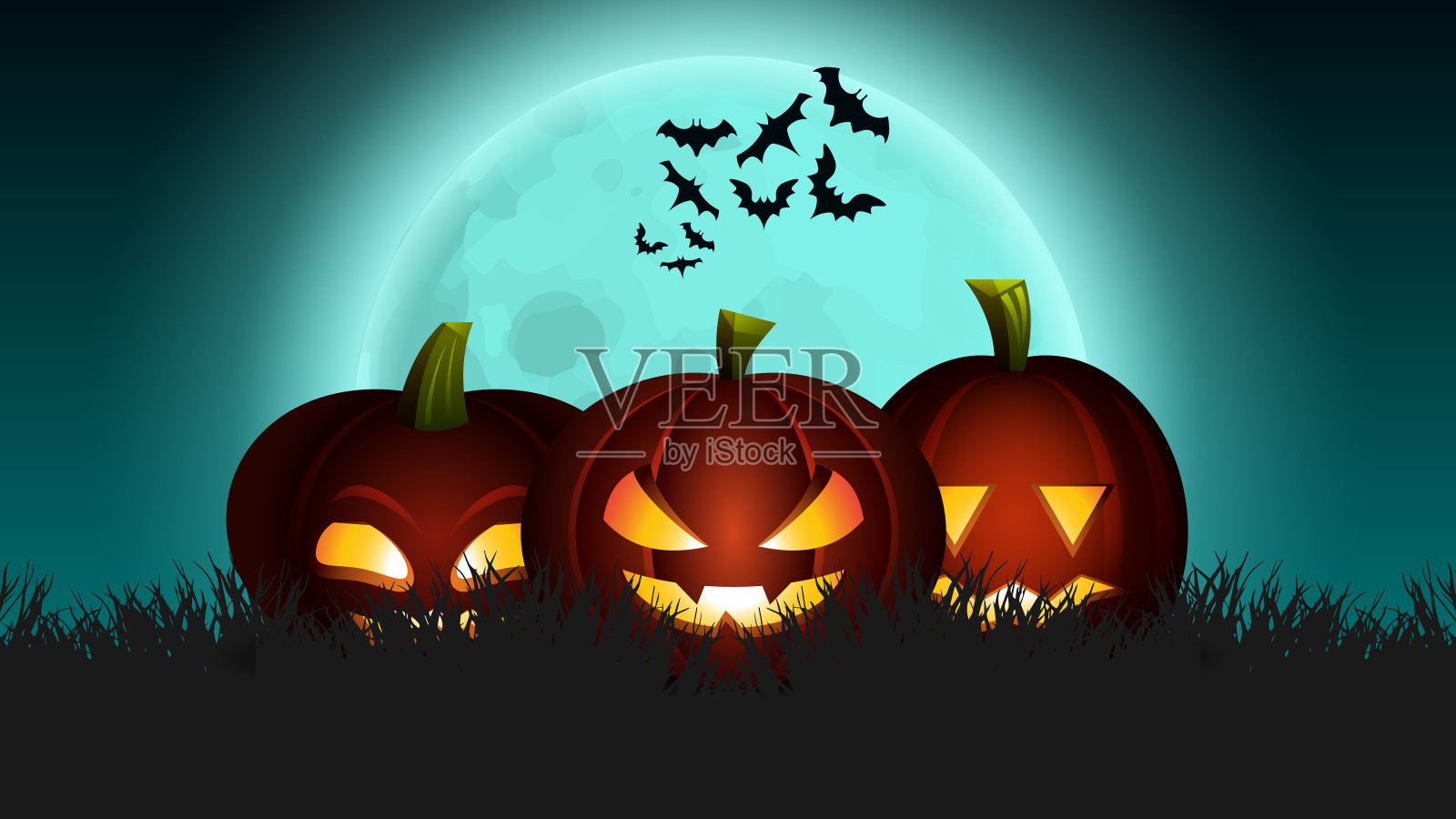 万圣节南瓜灯插图。夜平插画图片素材
