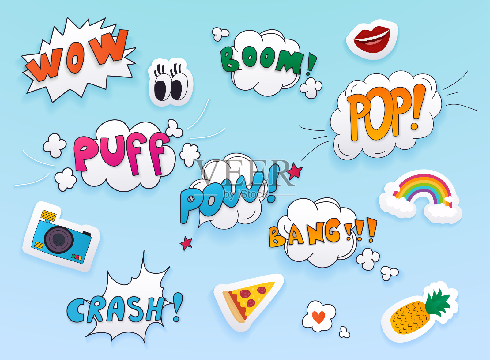 带有不同情感和文字的喜剧演讲泡泡。设计元素图片