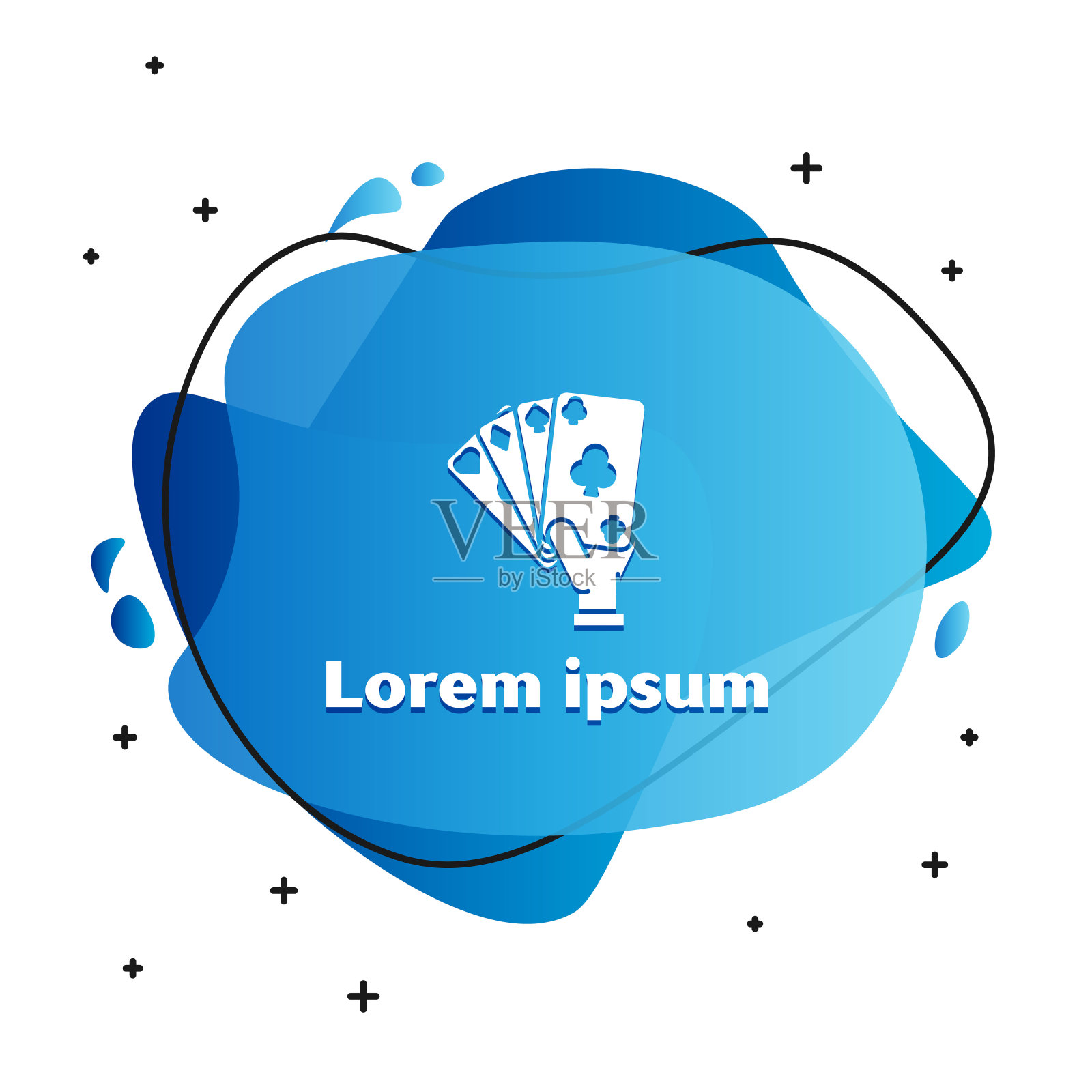 手持扑克牌图标孤立在白色背景上。赌场游戏设计。带有液体形状的抽象横幅。矢量图插画图片素材
