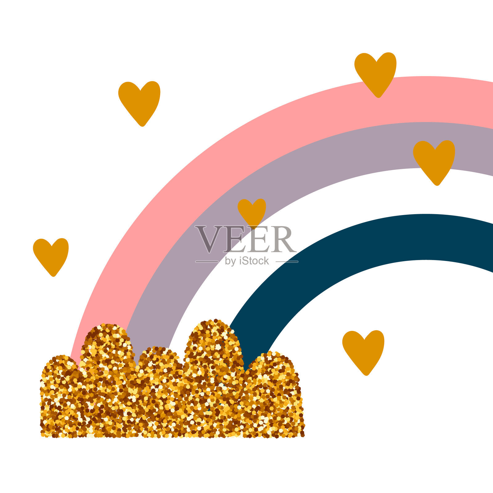 彩虹与云和心灵一起闪耀。孩子们的可爱印花。矢量插图。设计元素图片