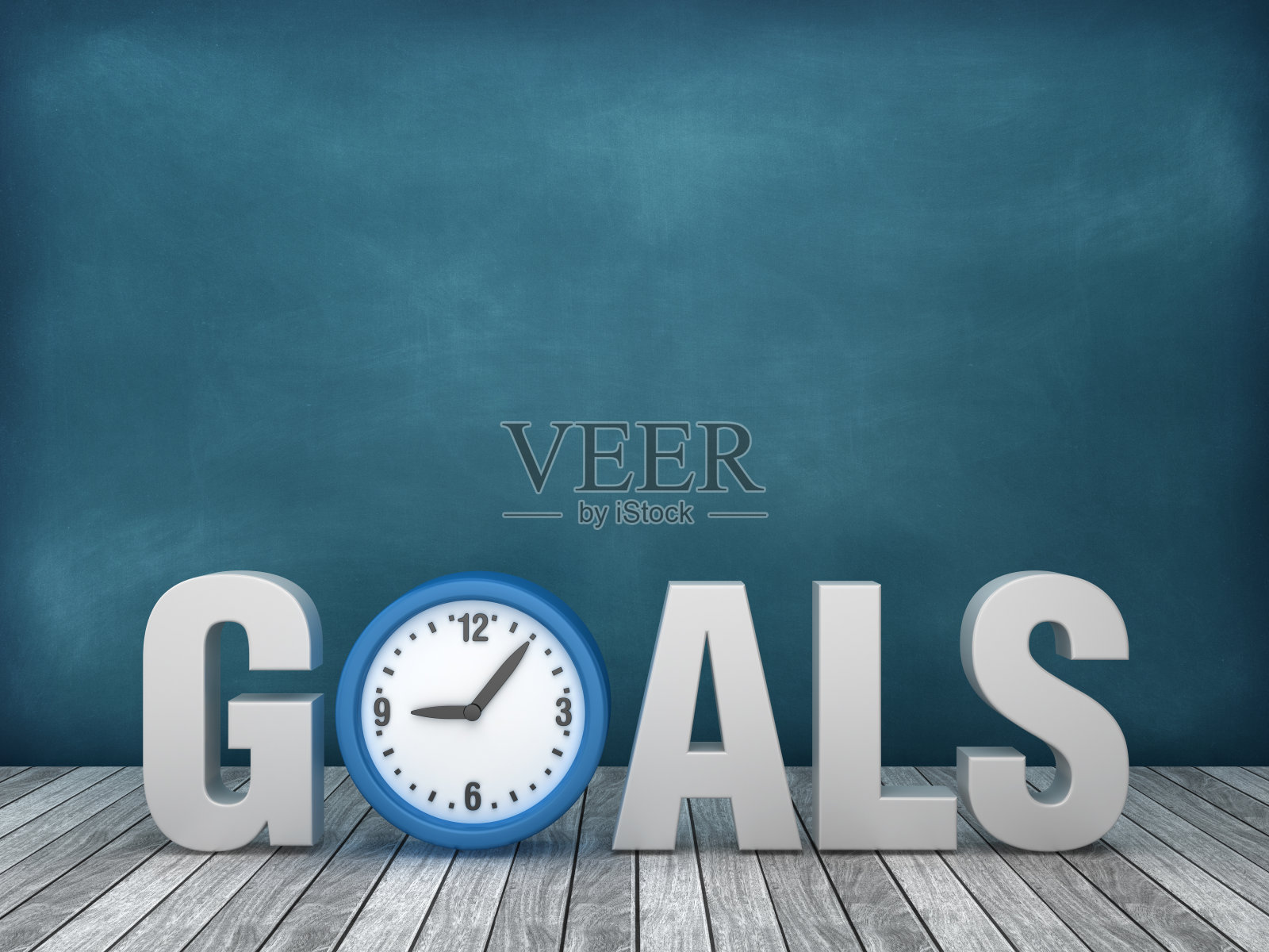 3D单词目标与时钟在黑板上的背景- 3D渲染照片摄影图片