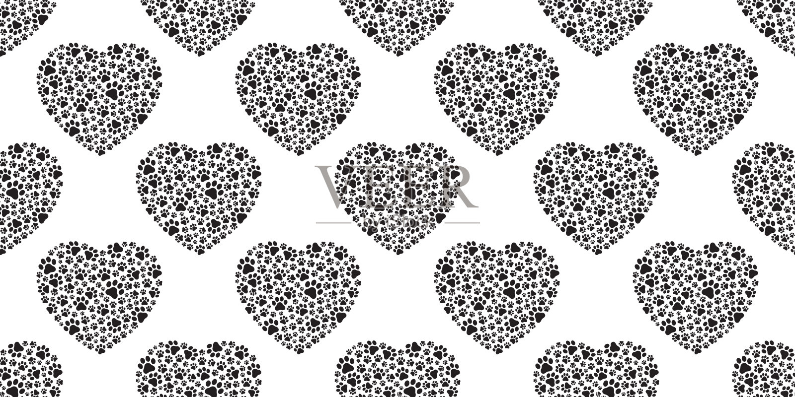 狗爪无缝图案足迹向量心情人法国牛头犬卡通围巾孤立重复墙纸瓷砖背景涂鸦插图设计插画图片素材