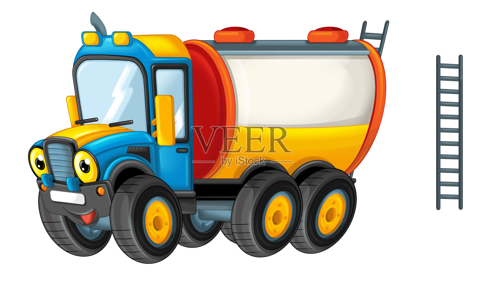 卡通快乐的水箱卡车像怪物卡车孤立在白色的背景插画图片素材