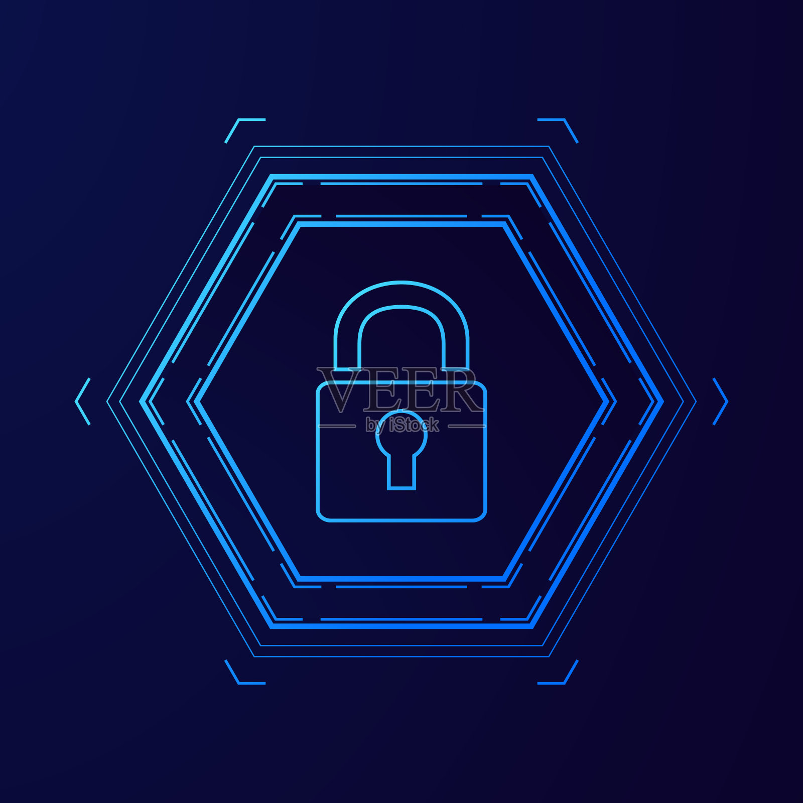 六边形网络安全技术概念，盾带锁孔图标，个人数据，矢量插图插画图片素材