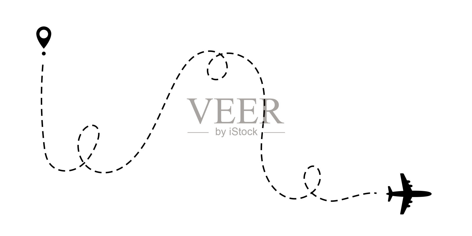 飞机轨迹指向点。线路路径或航空线路路径插画图片素材