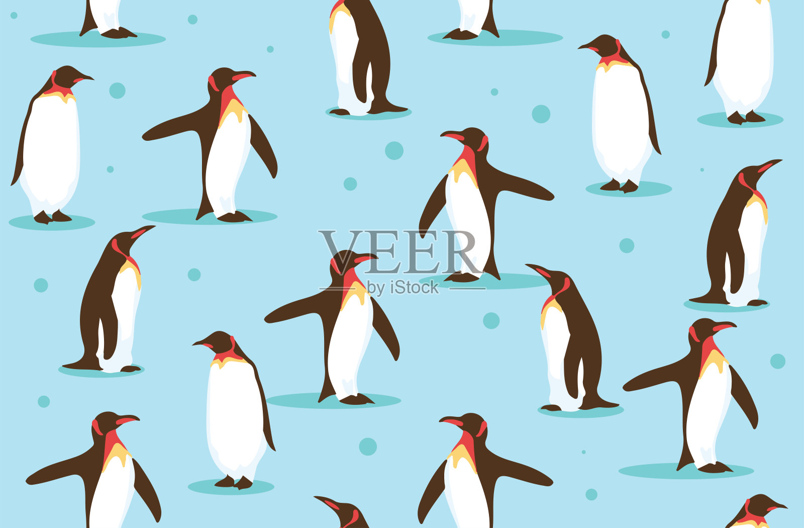 野生动物企鹅在北方无缝背景模式-矢量插画图片素材