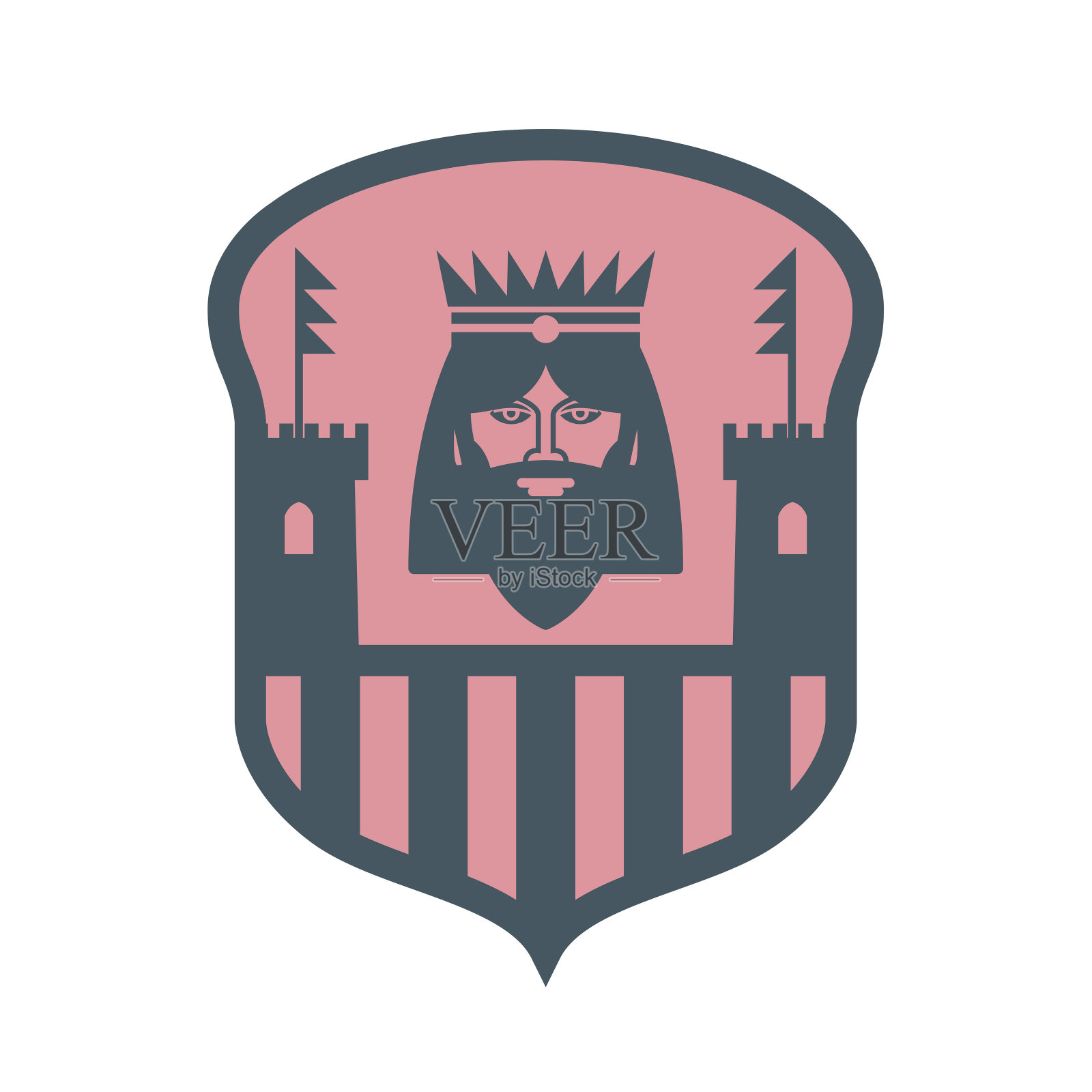 王首和城堡剪影，盾形设计插画图片素材