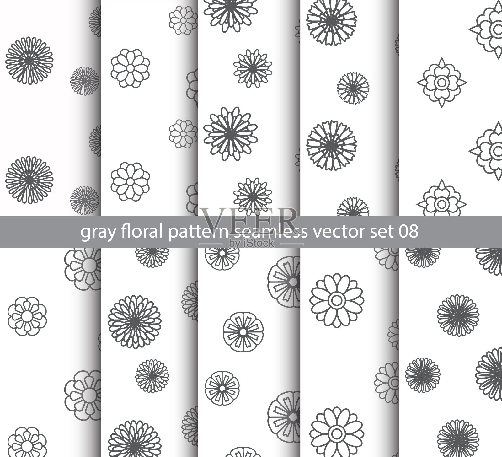 灰色花卉图案无缝向量集插画图片素材